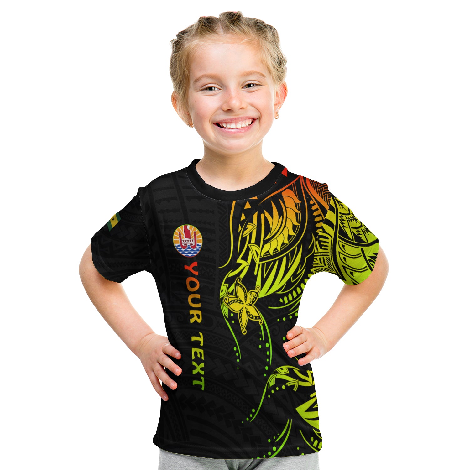 (Custom Personalised) Society Islands T Shirt Kid Mix Pattern Leeward Islands French Polynesia LT13 - Polynesian Pride