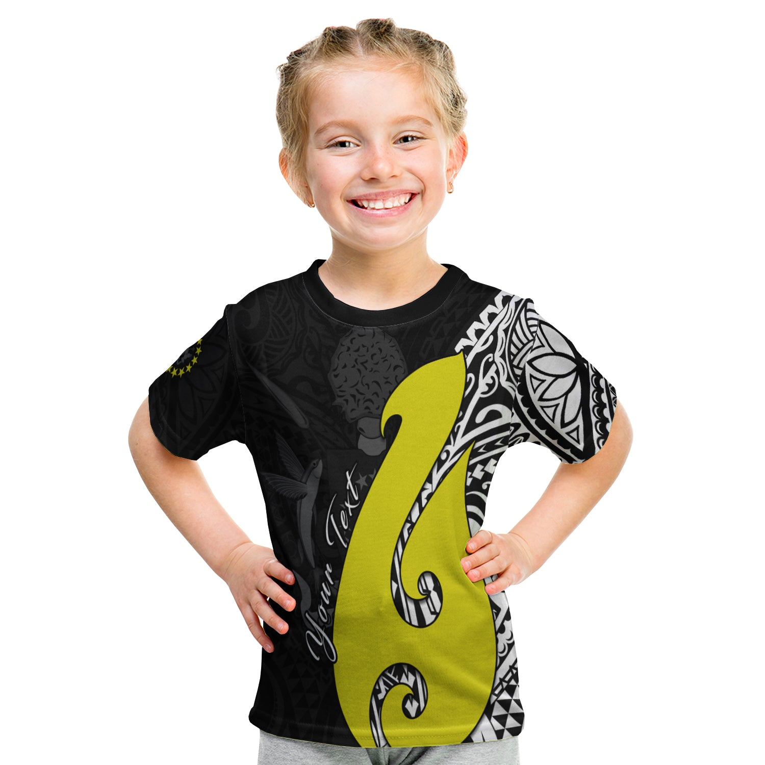 (Custom Personalised) Cook Islands T Shirt Kid Matau Polynesian Simple Fish Hook LT13 - Polynesian Pride