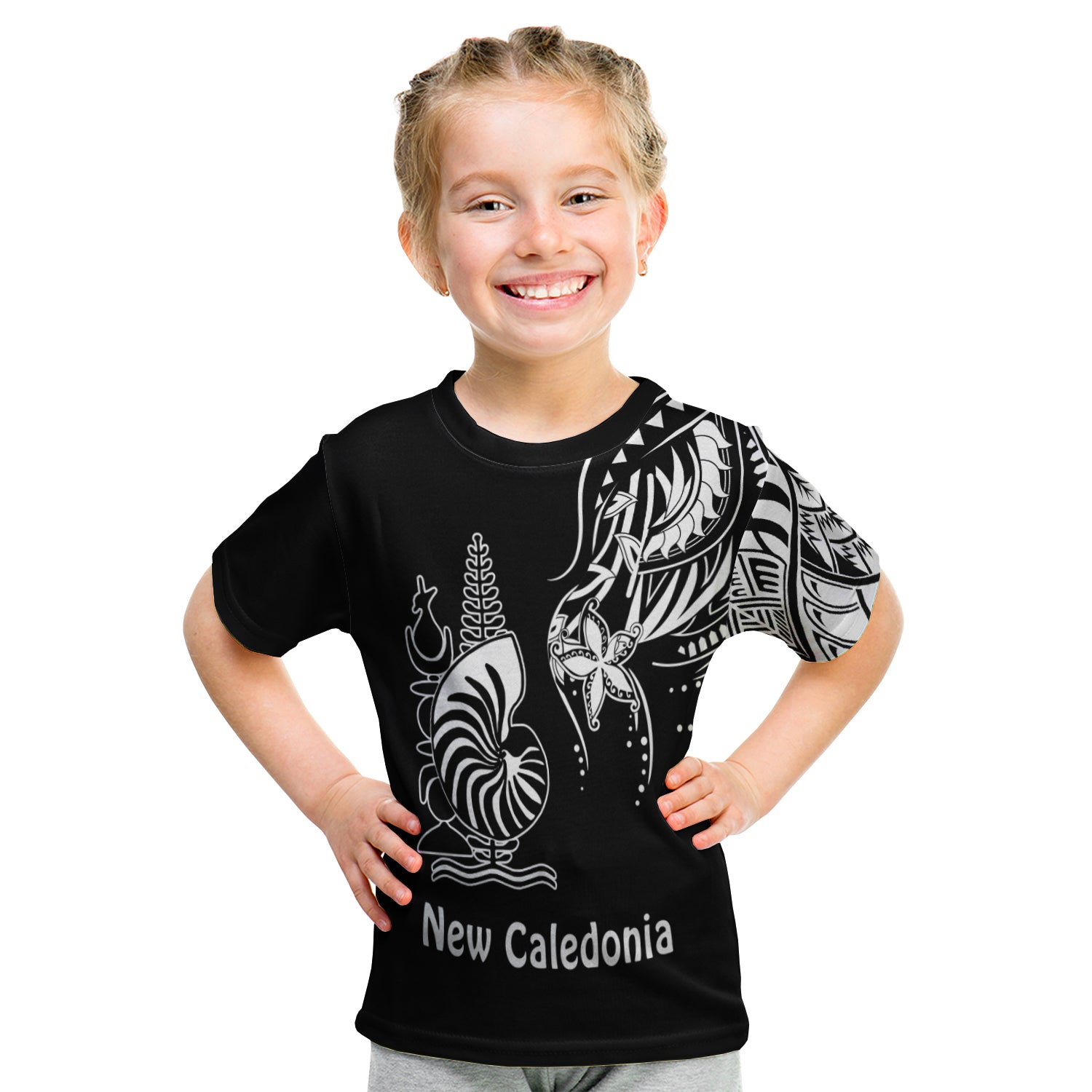 New Caledonia T Shirt Kid Emblem Nautilus Shell Version Black LT13 Youth XL Size14 - Polynesian Pride
