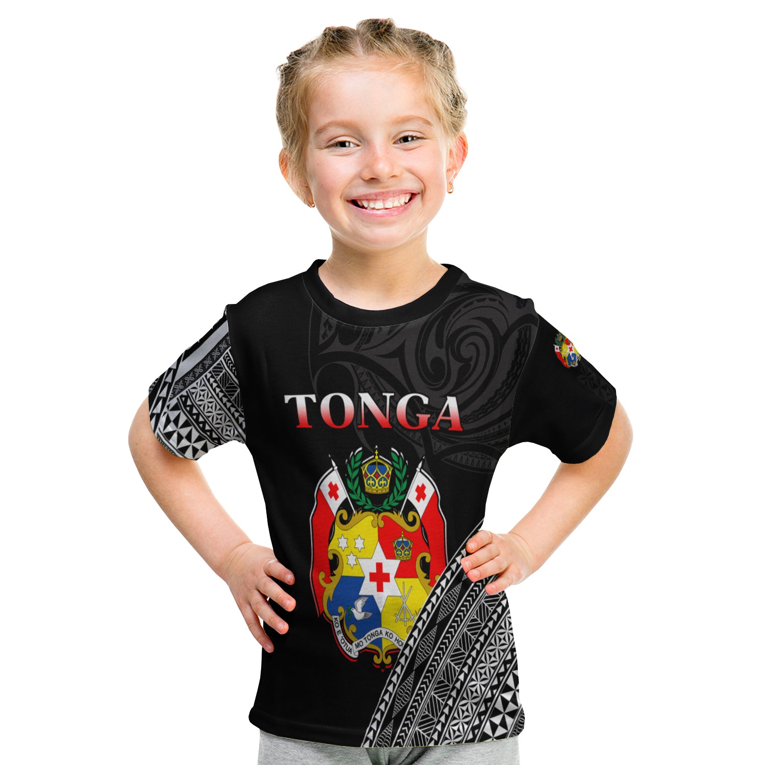 Tonga T Shirt Kid Tongan Pattern Blithesome Version Black LT13 - Polynesian Pride