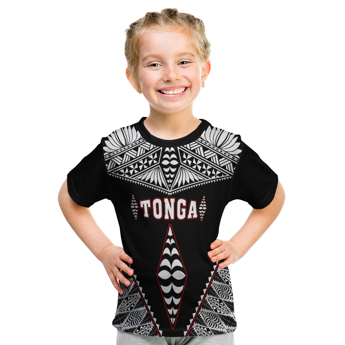 Tonga T Shirt Kid Tongan Kupesi Pattern LT13 - Polynesian Pride