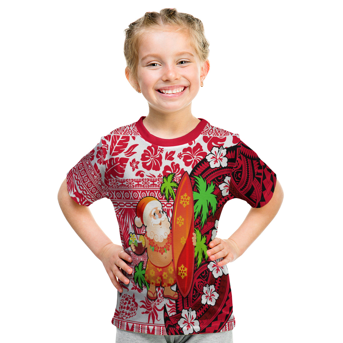 Mele Kalikimaka T Shirt Kid Christmas Hawaii With Santa Claus LT13 - Polynesian Pride