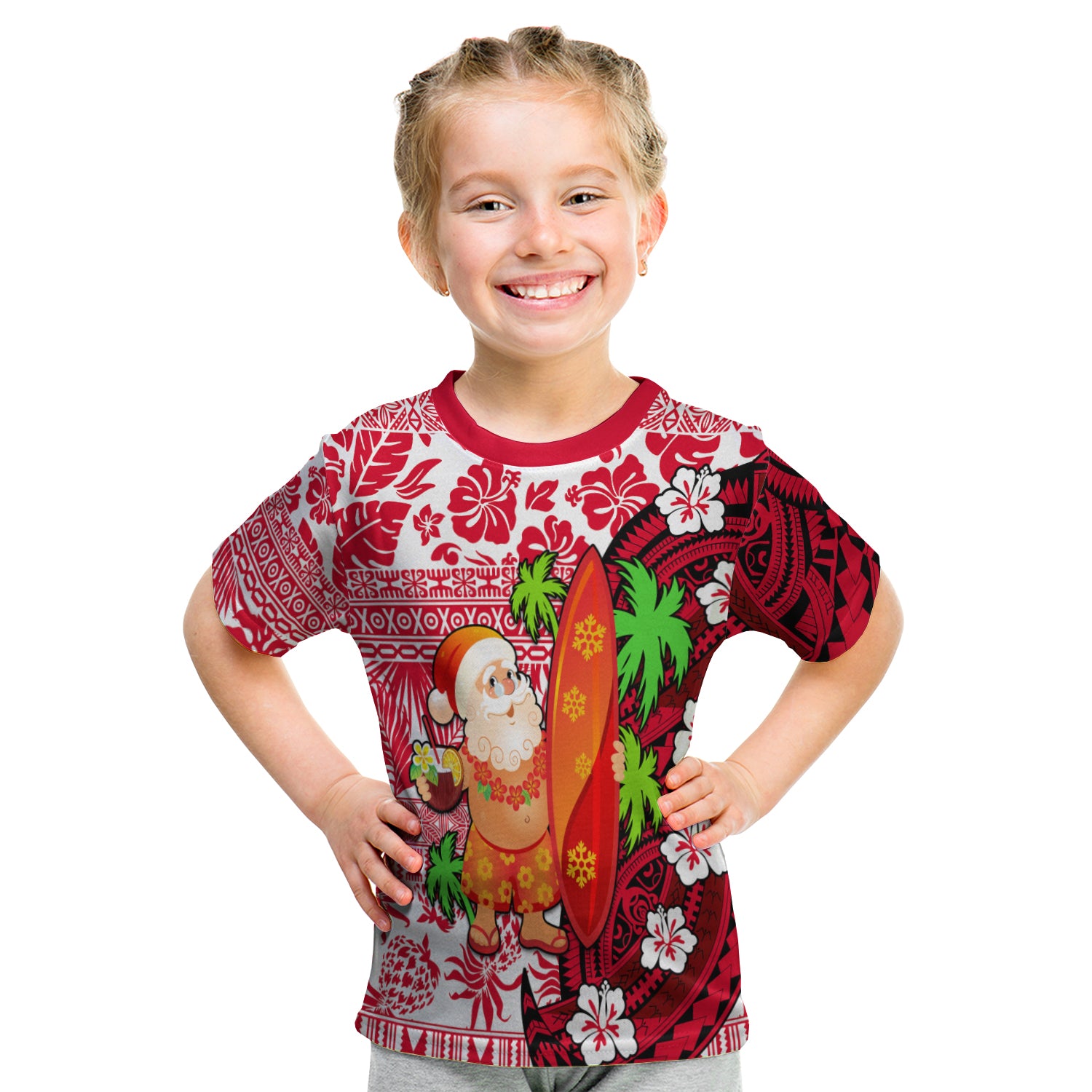 Mele Kalikimaka T Shirt Kid Christmas Hawaii With Santa Claus LT13 - Polynesian Pride