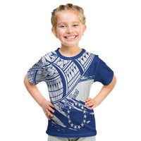 (Custom Personalised) Cook Islands T Shirt Kid Flag Style Blue With Claw Pattern LT13 Youth XL Size14 - Polynesian Pride