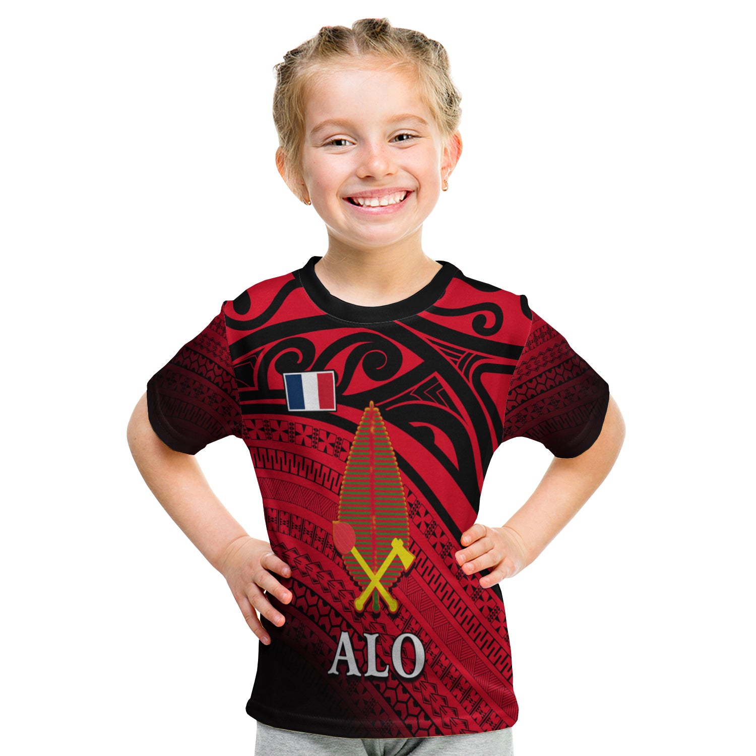 Alo Chiefdom Wallis et Futuna T Shirt KID Polynesian Pattern and Flag LT13 - Polynesian Pride