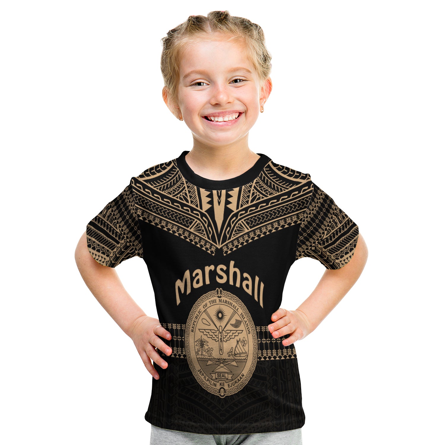 Marshall Islands T Shirt Kid Best Tattoo Version Golden LT13 - Polynesian Pride