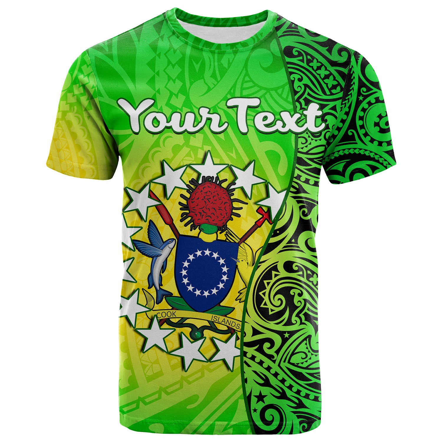 Custom Cook Islands T Shirt Coat of Arms Turtle Polynesian LT14 Adult Green - Polynesian Pride