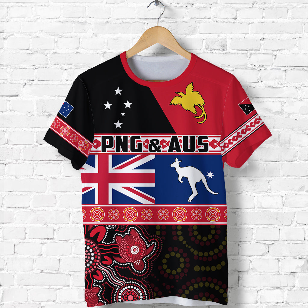 Papua New Guinea and Australia T Shirt Aboriginal PNG and AUS LT13 Unisex Black - Polynesian Pride