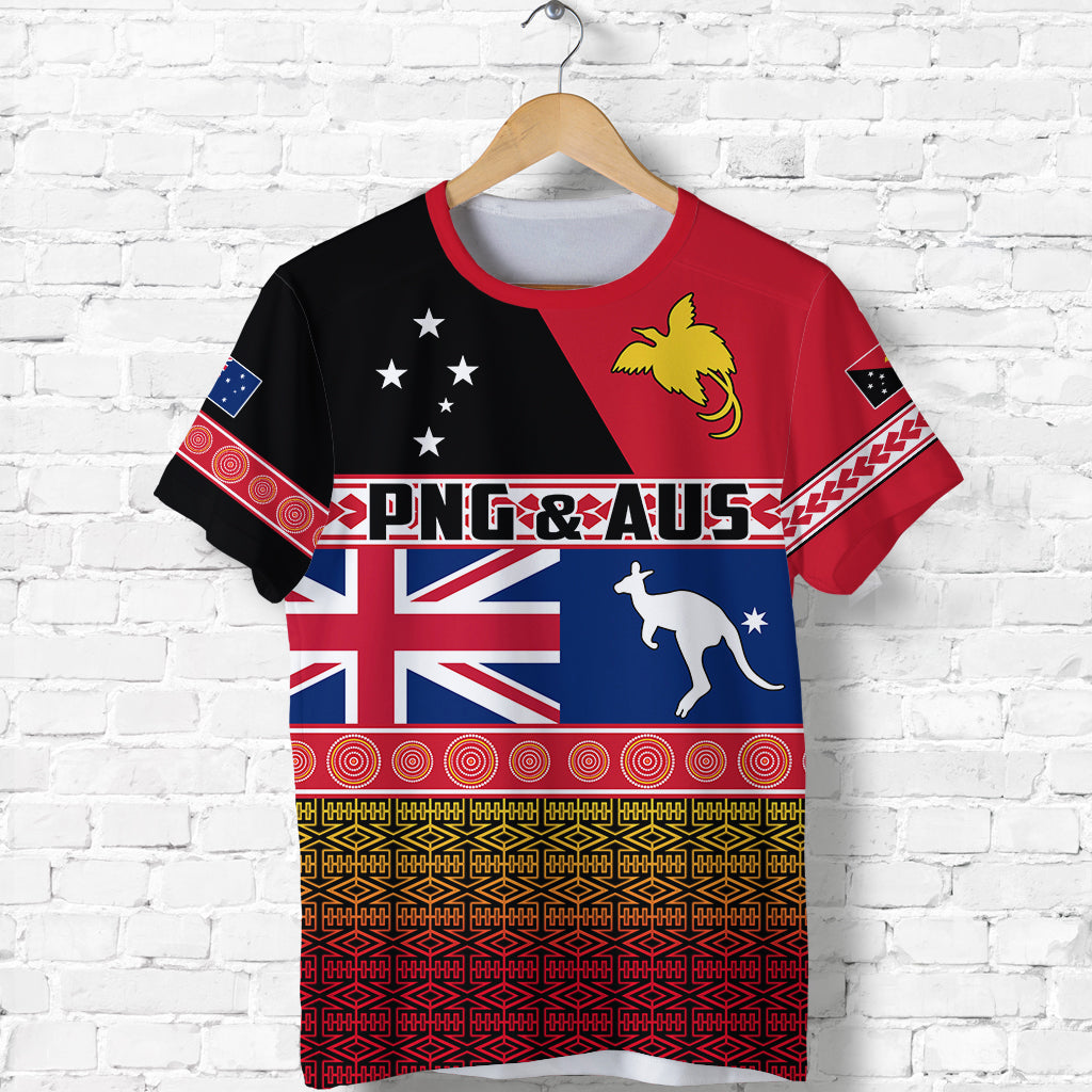 Papua New Guinea and Australia T Shirt Polynesian PNG and AUS LT13 Unisex Black - Polynesian Pride