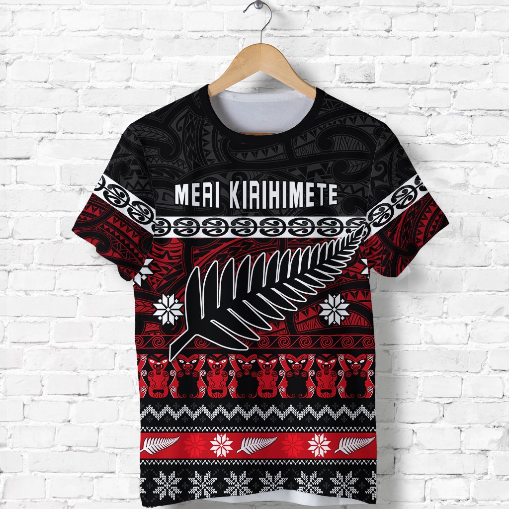 New Zealand Silver Fern Christmas T Shirt Maori Meri Kirihimete LT13 Unisex Black - Polynesian Pride