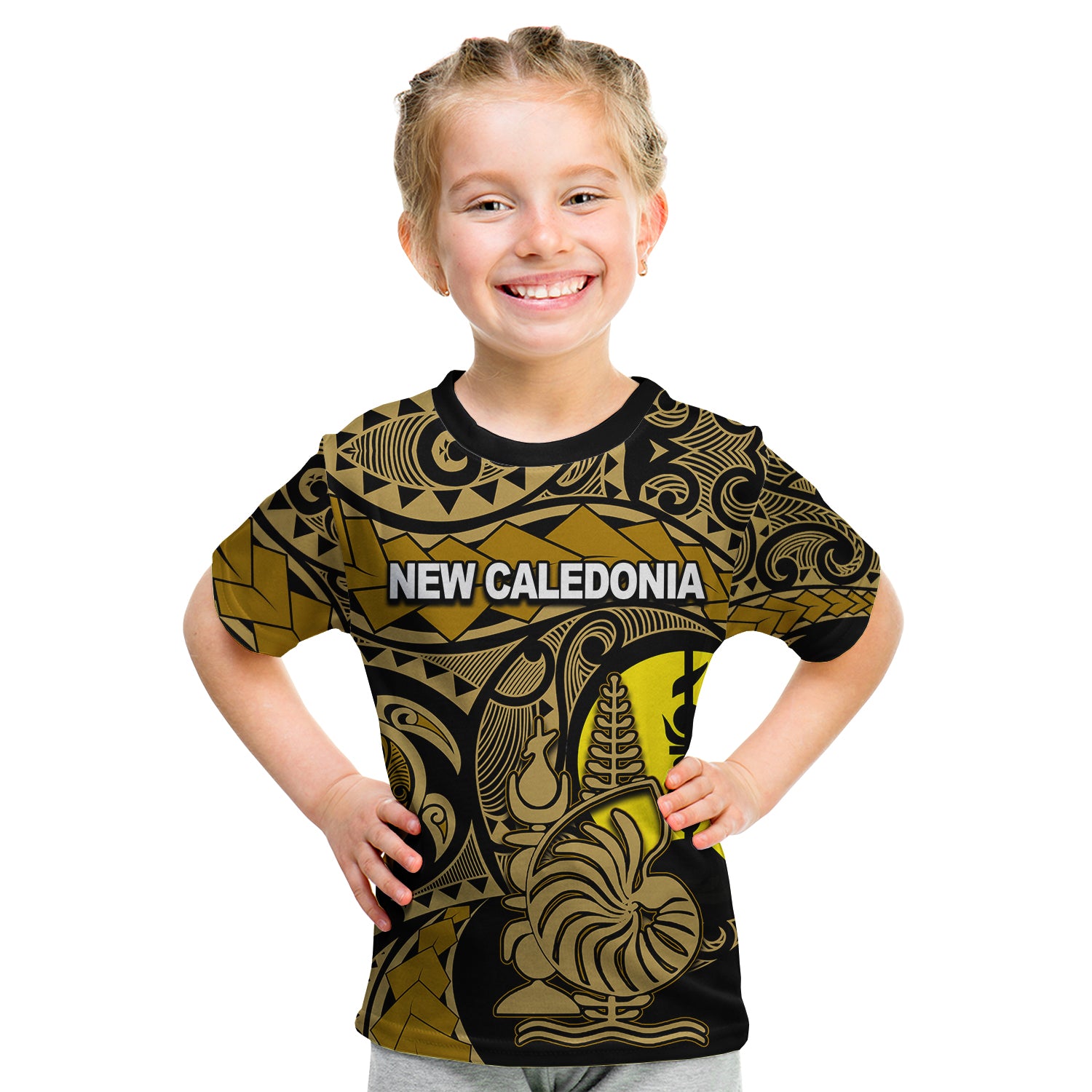 (Custom Personalised)New Caledonia T Shirt Kid Gold Color LT6 - Polynesian Pride