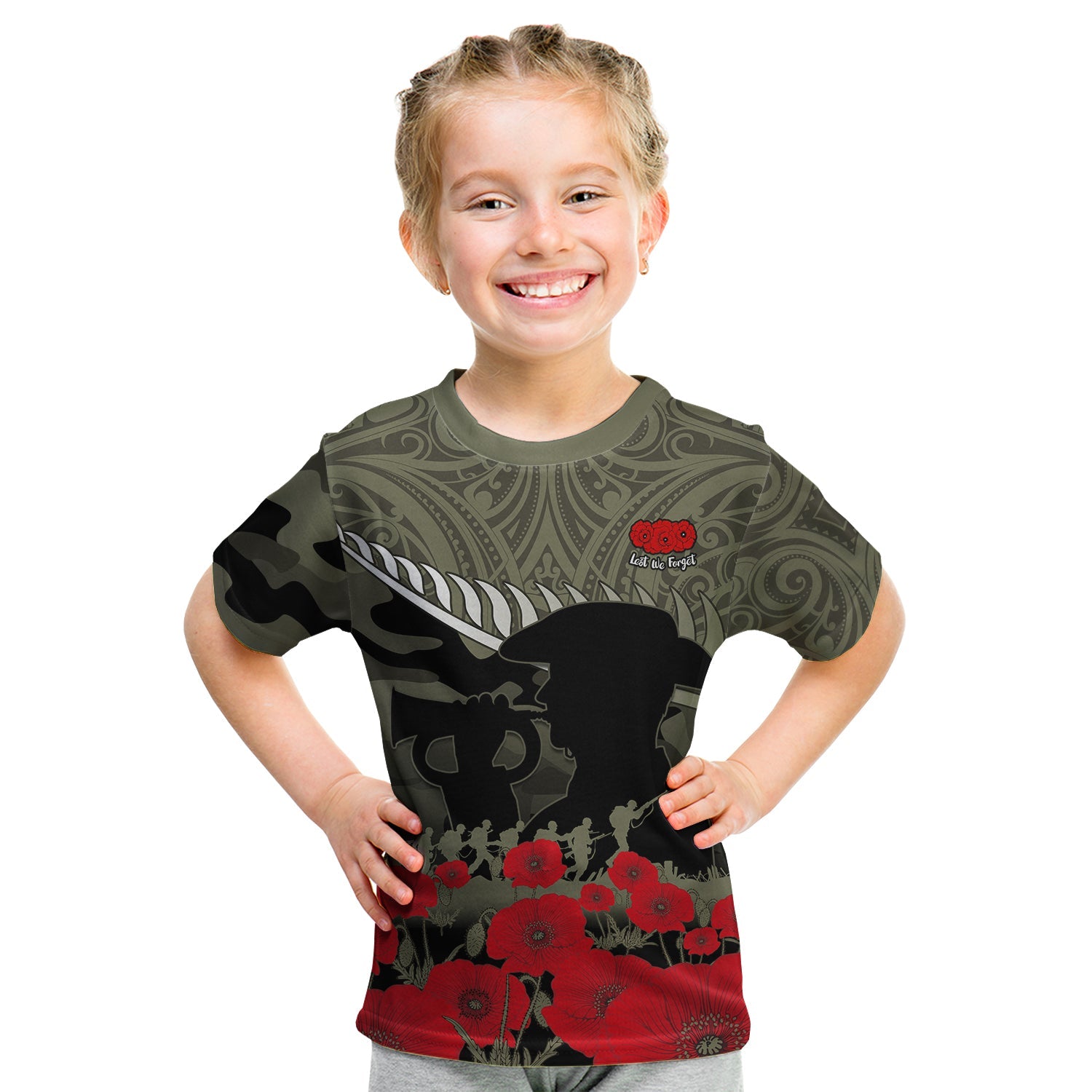 (Custom Personalised) New Zealand ANZAC 2022 T Shirt KID Maori Camouflage LT14 - Polynesian Pride