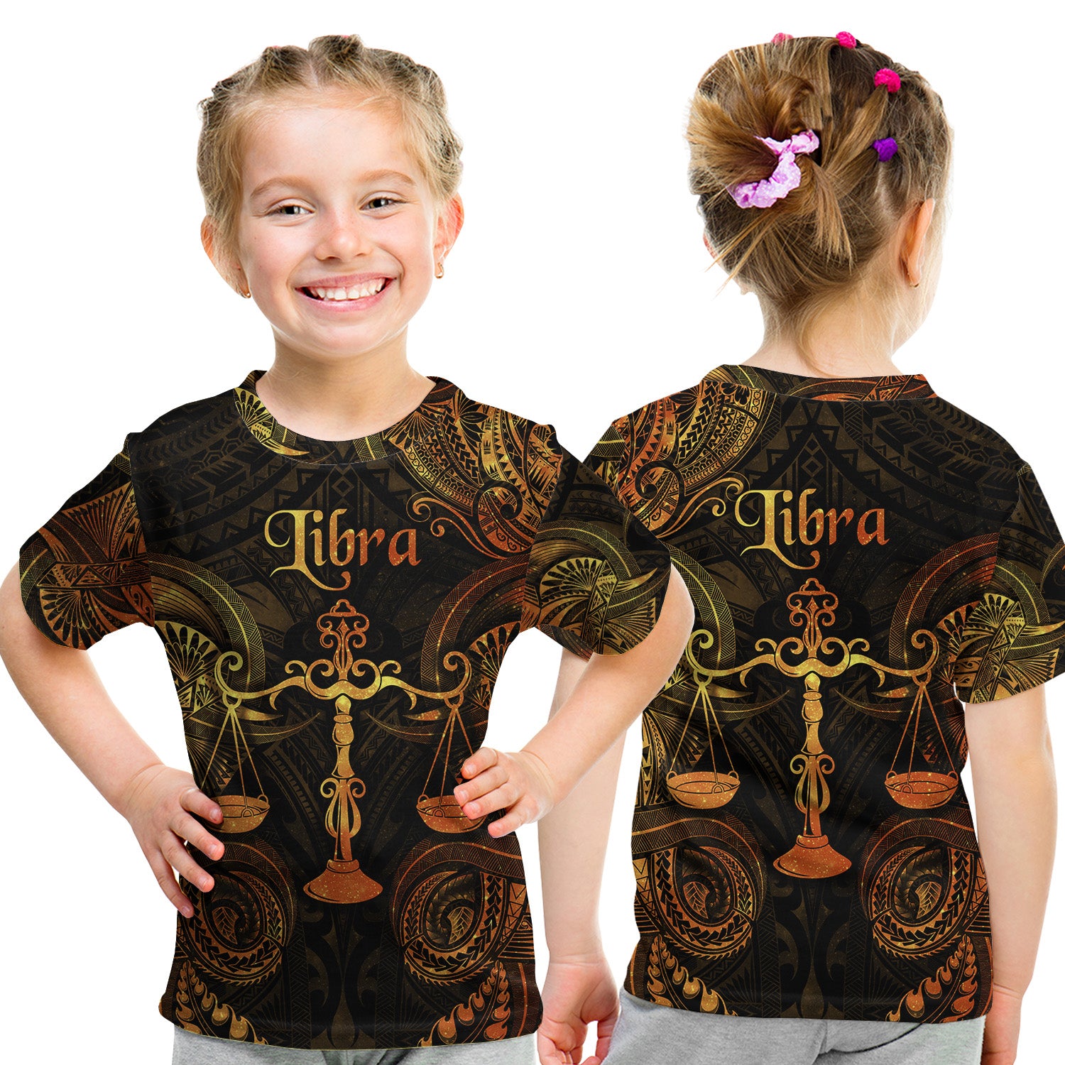 Libra Zodiac Polynesian T Shirt Kid Unique Style - Gold LT8 - Polynesian Pride