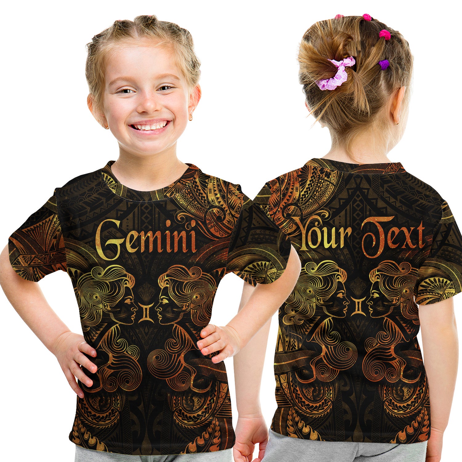 (Custom Personalised) Gemini Zodiac Polynesian T Shirt Kid Unique Style - Gold LT8 - Polynesian Pride