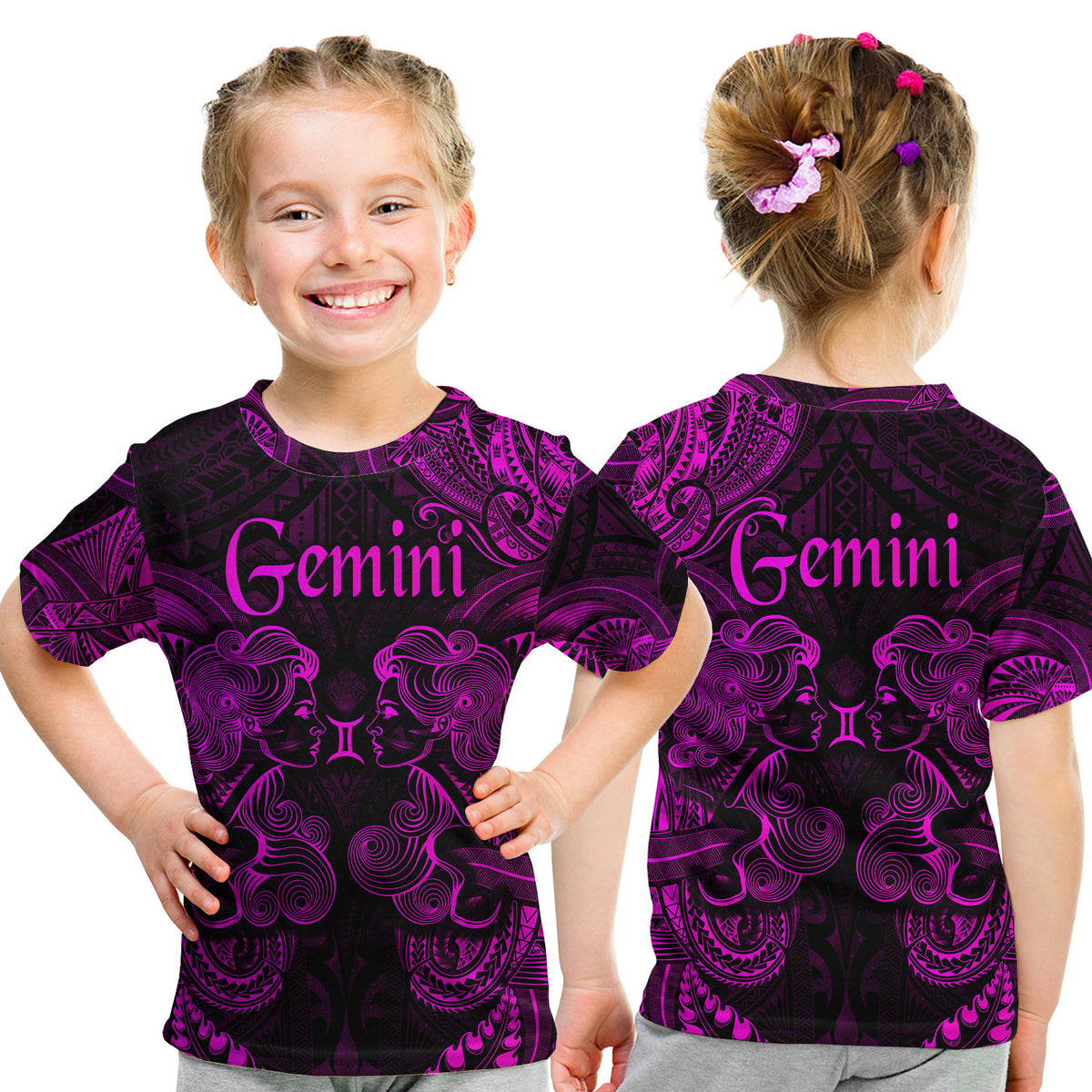 Gemini Zodiac Polynesian T Shirt Kid Unique Style - Pink LT8 - Polynesian Pride