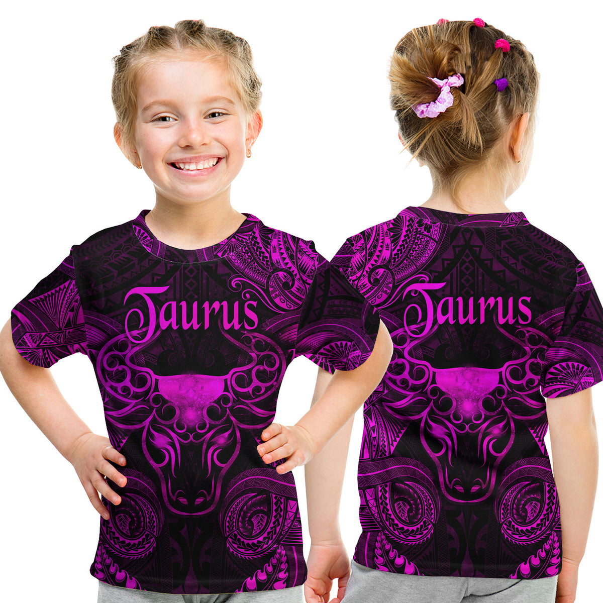 Taurus Zodiac Polynesian T Shirt Kid Unique Style - Pink LT8 - Polynesian Pride