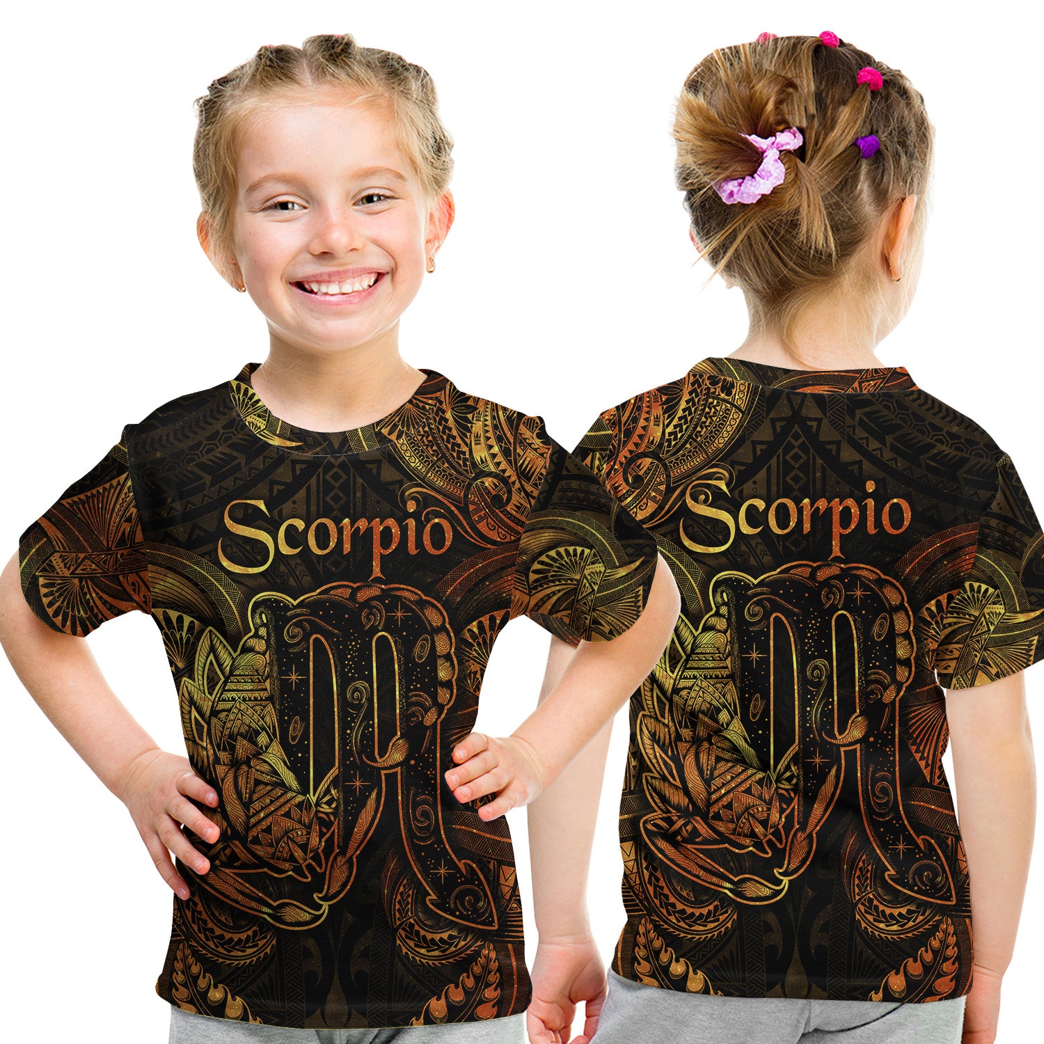 Scorpio Zodiac Polynesian T Shirt Kid Unique Style - Gold LT8 - Polynesian Pride