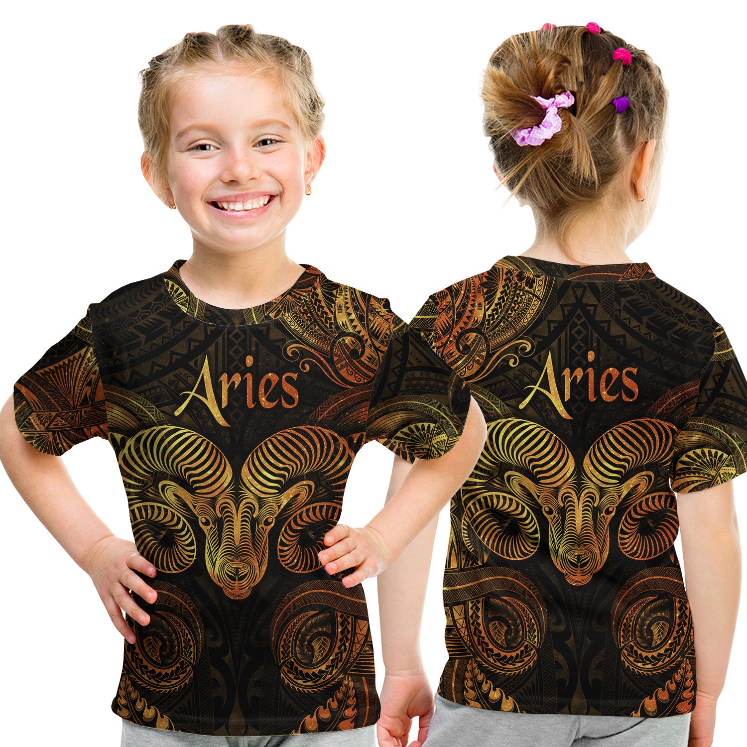 Aries Zodiac Polynesian T Shirt Kid Unique Style - Gold LT8 - Polynesian Pride