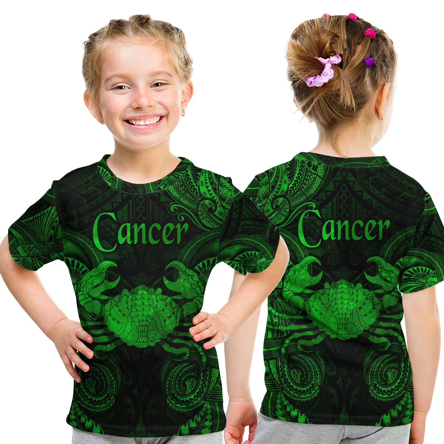 Cancer Zodiac Polynesian T Shirt Kid Unique Style - Green LT8 - Polynesian Pride