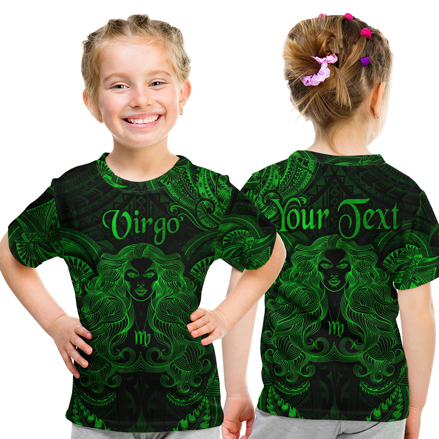 (Custom Personalised) Virgo Zodiac Polynesian T Shirt Kid Unique Style - Green LT8 - Polynesian Pride