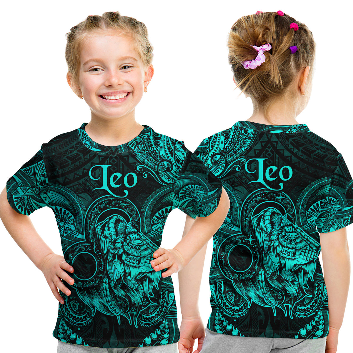 Leo Zodiac Polynesian T Shirt Kid Unique Style - Turquoise LT8 - Polynesian Pride