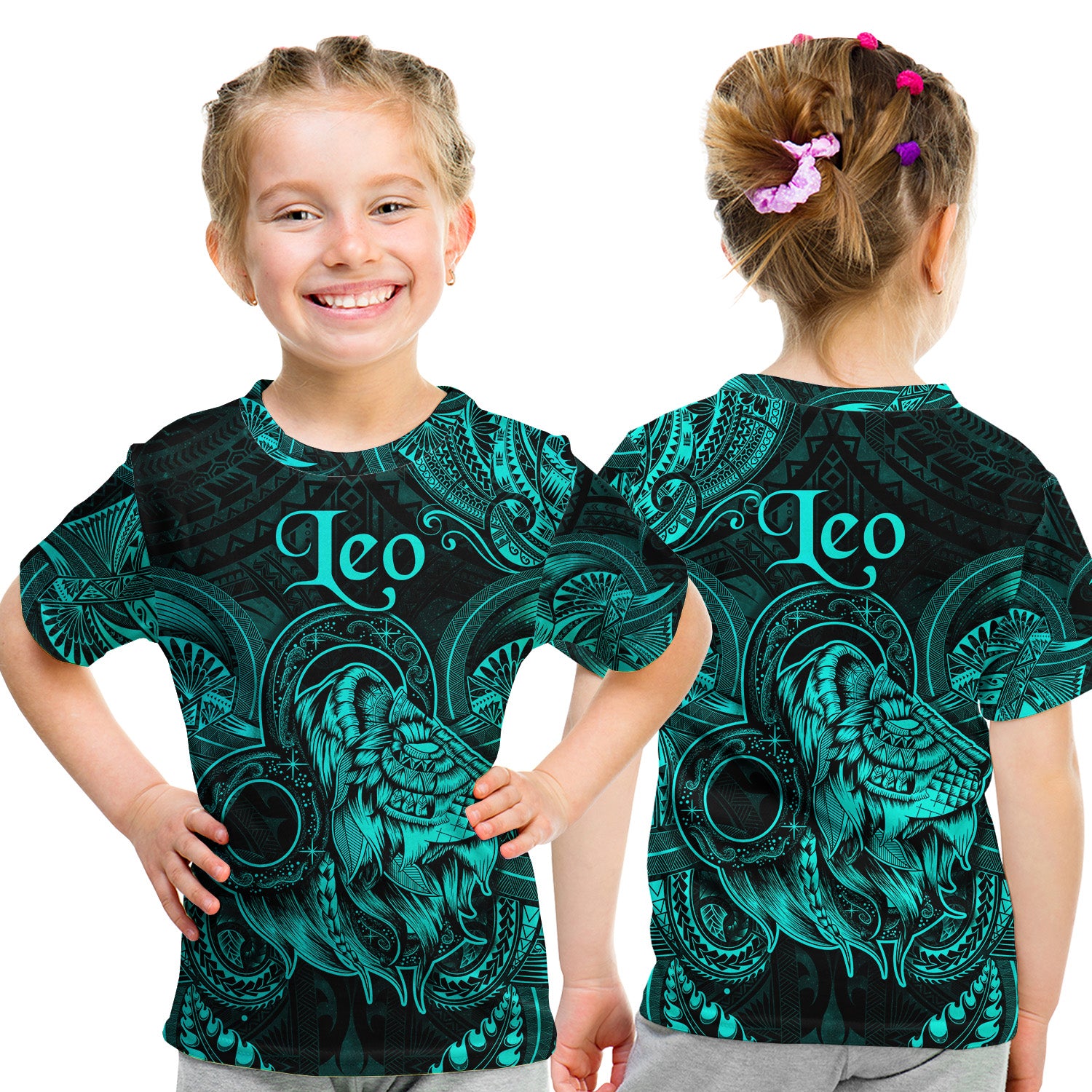 Leo Zodiac Polynesian T Shirt Kid Unique Style - Turquoise LT8 - Polynesian Pride