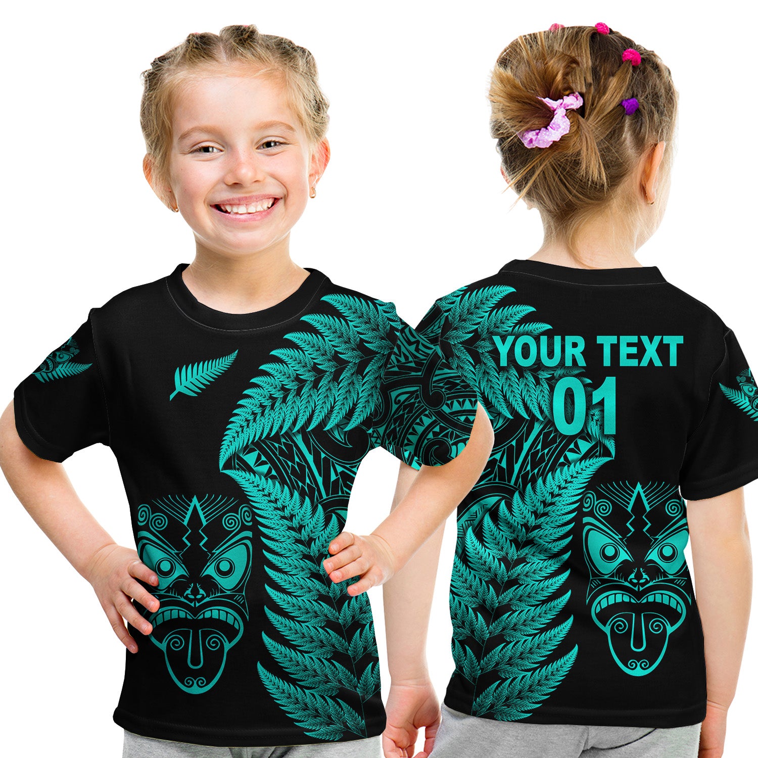 (Custom Personalised) New Zealand Haka Rugby Maori T Shirt Kid Silver Fern Vibes - Turquoise LT8 - Polynesian Pride