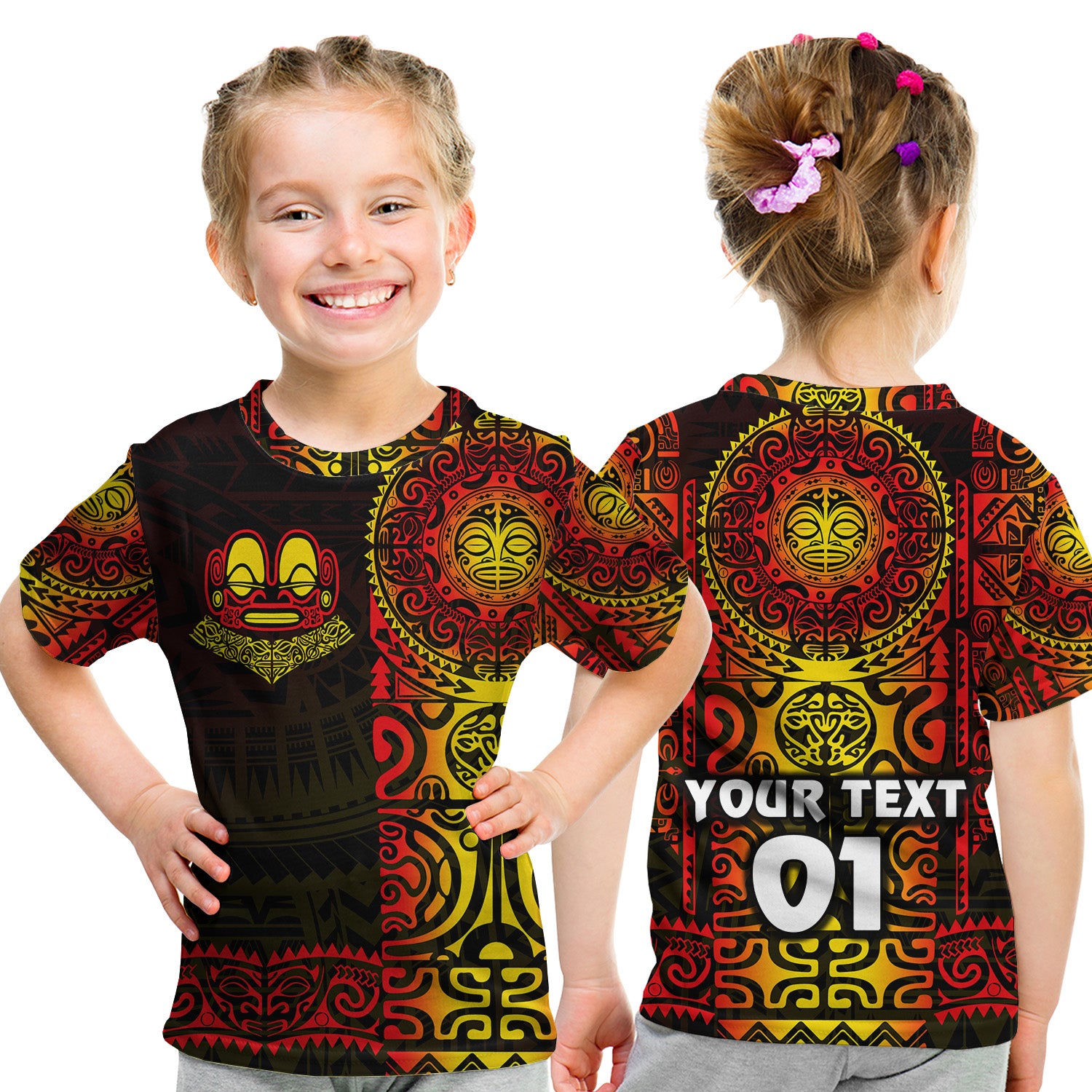 (Custom Personalised) Marquesas Islands T Shirt Kid Marquesan Tattoo Unique Style - Gradient Red LT8 Youth XL Size14 - Polynesian Pride