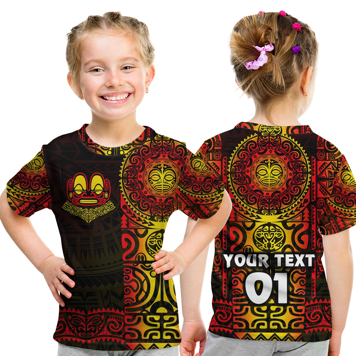 (Custom Personalised) Marquesas Islands T Shirt Kid Marquesan Tattoo Unique Style - Gradient Red LT8 - Polynesian Pride