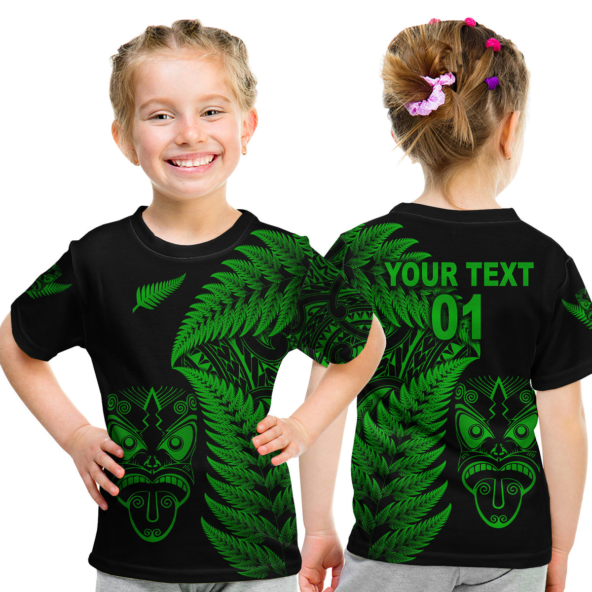 (Custom Personalised) New Zealand Haka Rugby Maori T Shirt Kid Silver Fern Vibes - Green LT8 Youth XL Size14 - Polynesian Pride