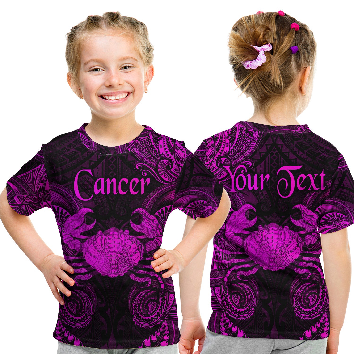 (Custom Personalised) Cancer Zodiac Polynesian T Shirt Kid Unique Style - Pink LT8 - Polynesian Pride