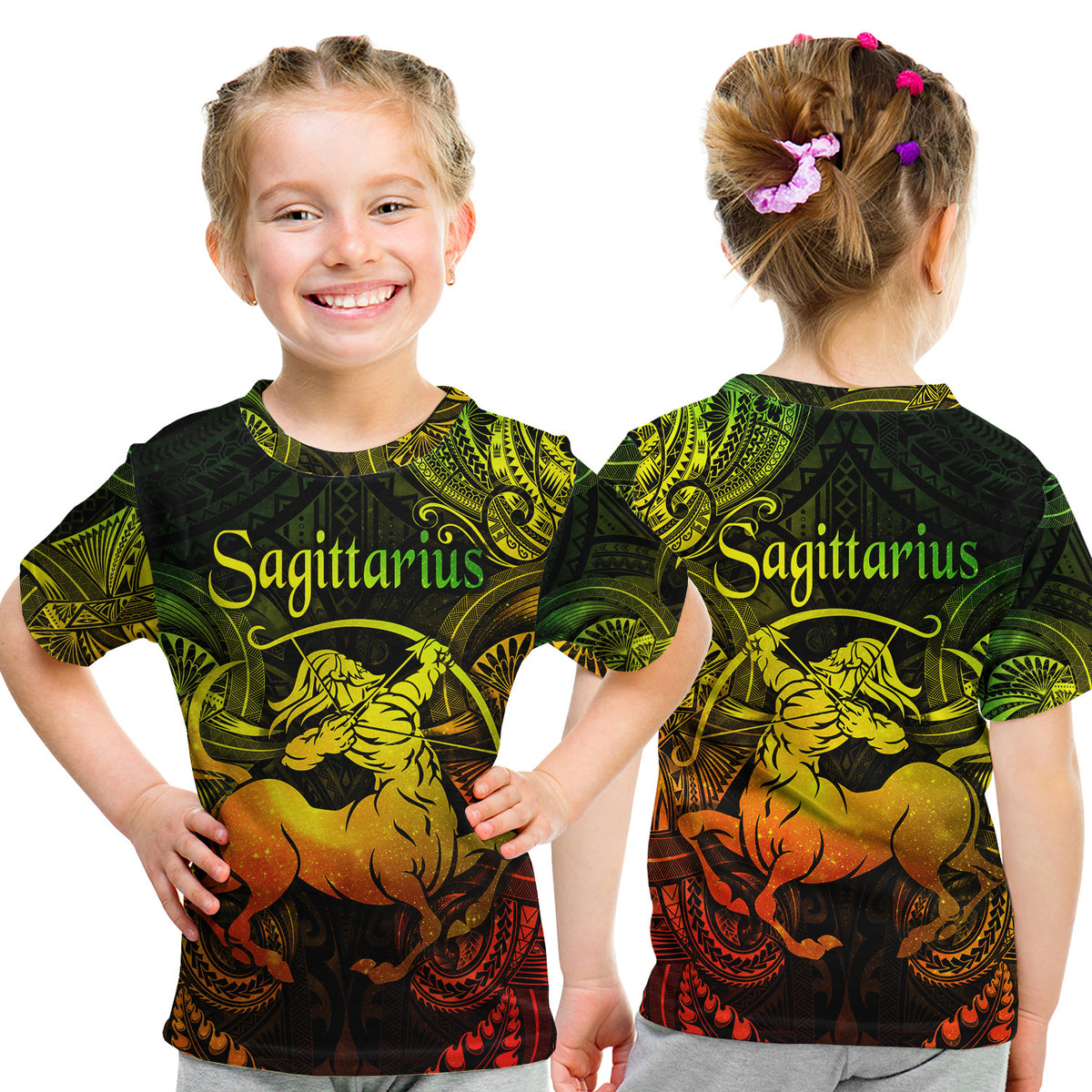 Sagittarius Zodiac Polynesian T Shirt Kid Unique Style - Reggae LT8 - Polynesian Pride