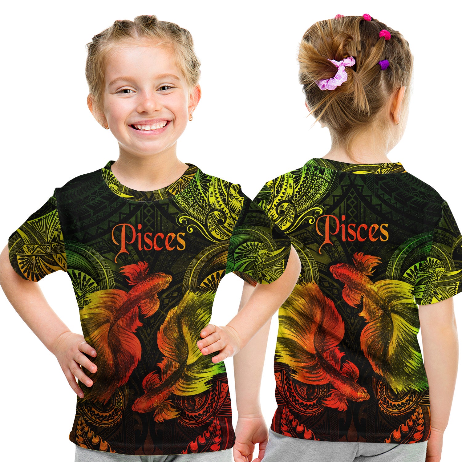 Pisces Zodiac Polynesian T Shirt Kid Unique Style - Reggae LT8 - Polynesian Pride