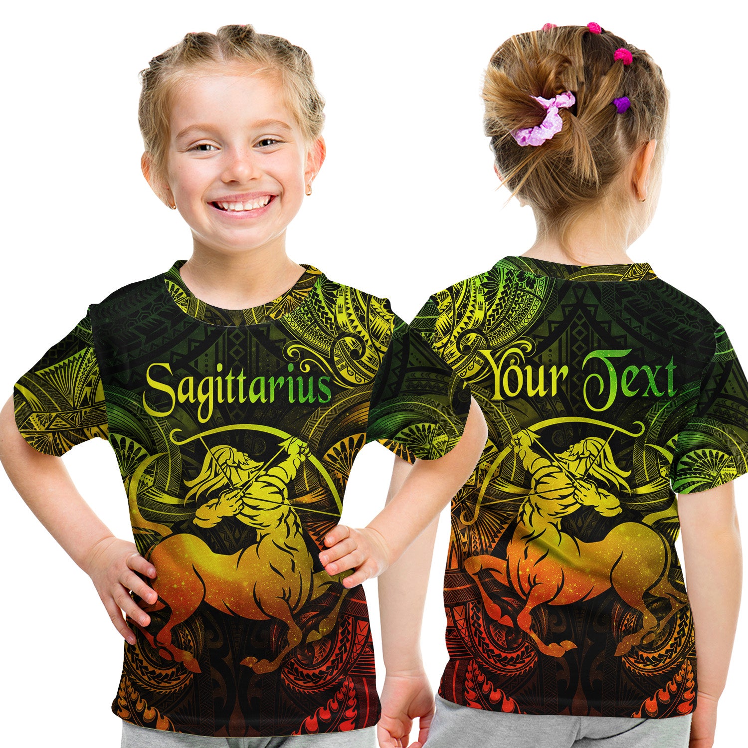 (Custom Personalised) Sagittarius Zodiac Polynesian T Shirt Kid Unique Style - Reggae LT8 - Polynesian Pride