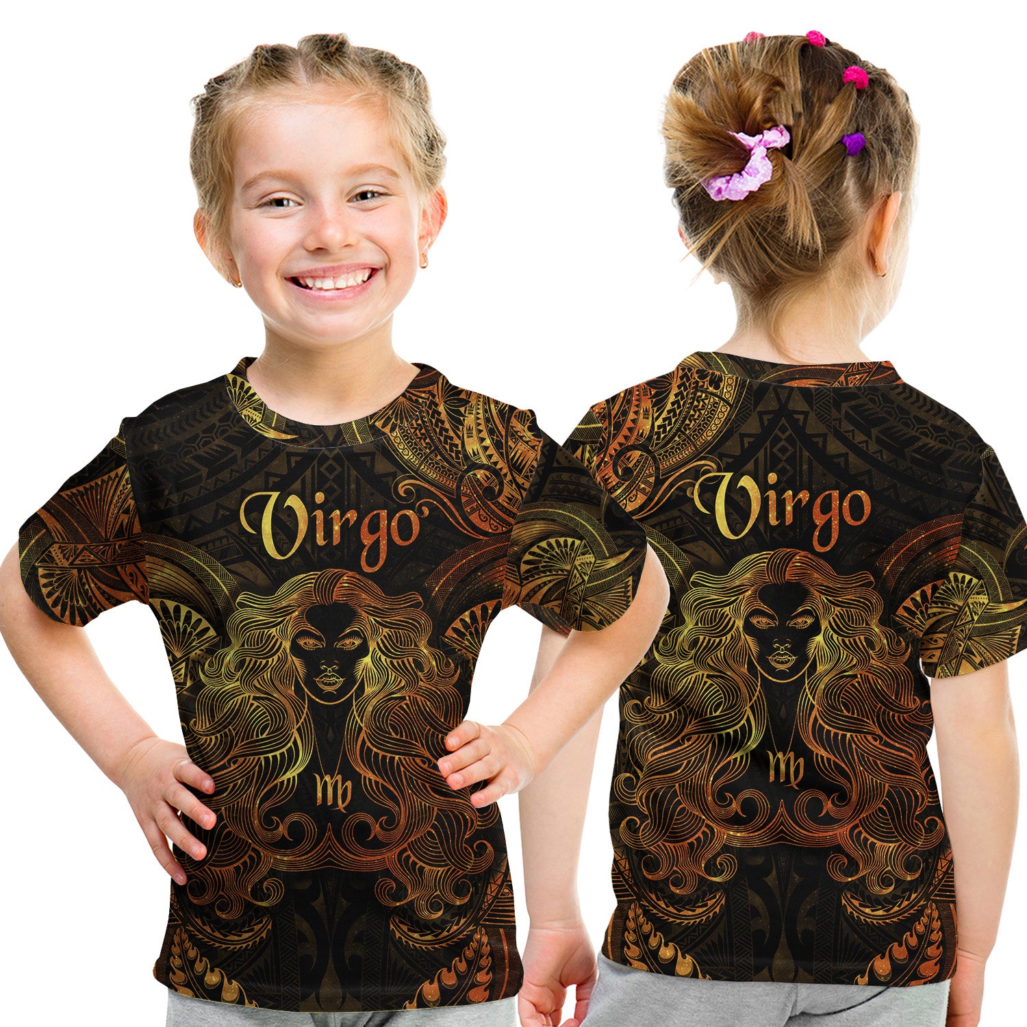 Virgo Zodiac Polynesian T Shirt Kid Unique Style - Gold LT8 - Polynesian Pride