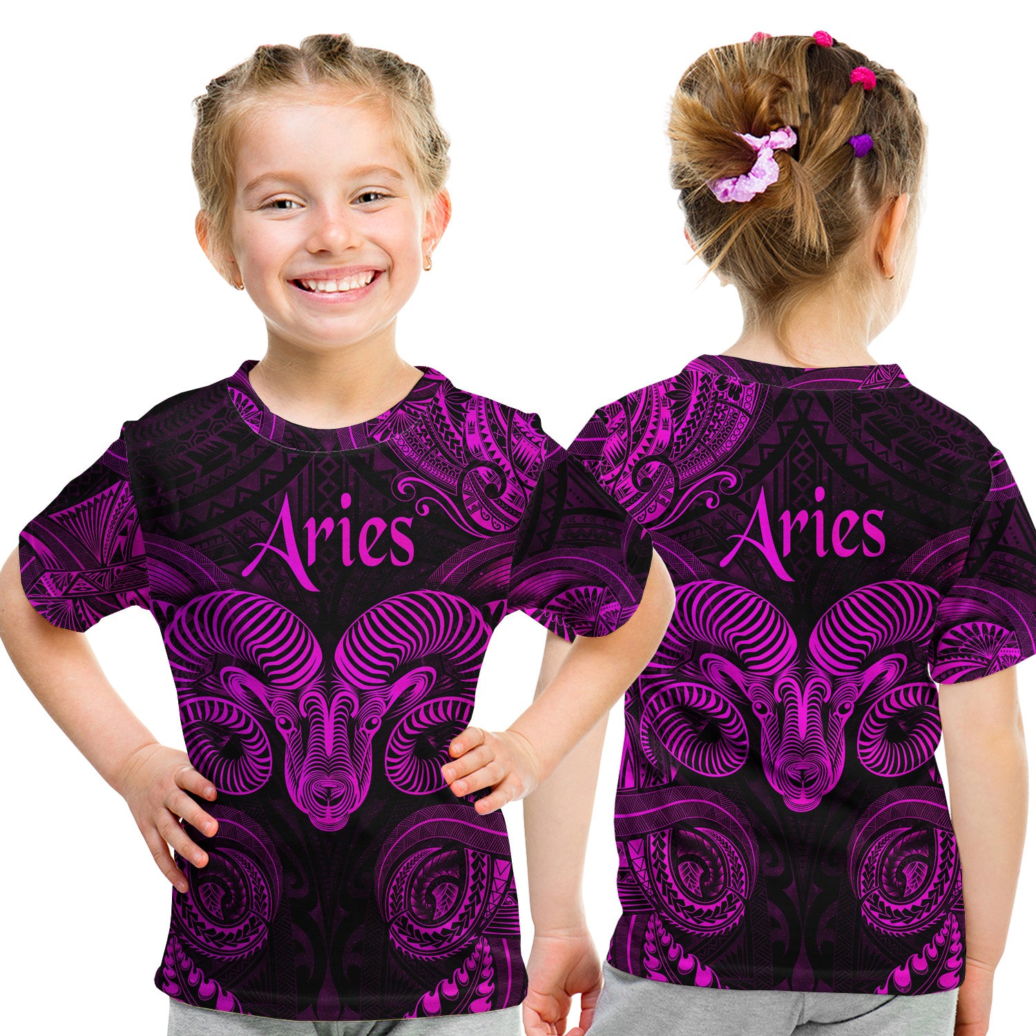 Aries Zodiac Polynesian T Shirt Kid Unique Style - Pink LT8 - Polynesian Pride