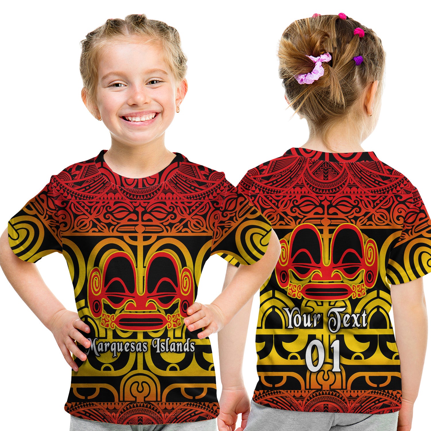 (Custom Personalised) Marquesas Islands T Shirt Kid Marquesan Tattoo Simple Style - Gradient Red LT8 - Polynesian Pride