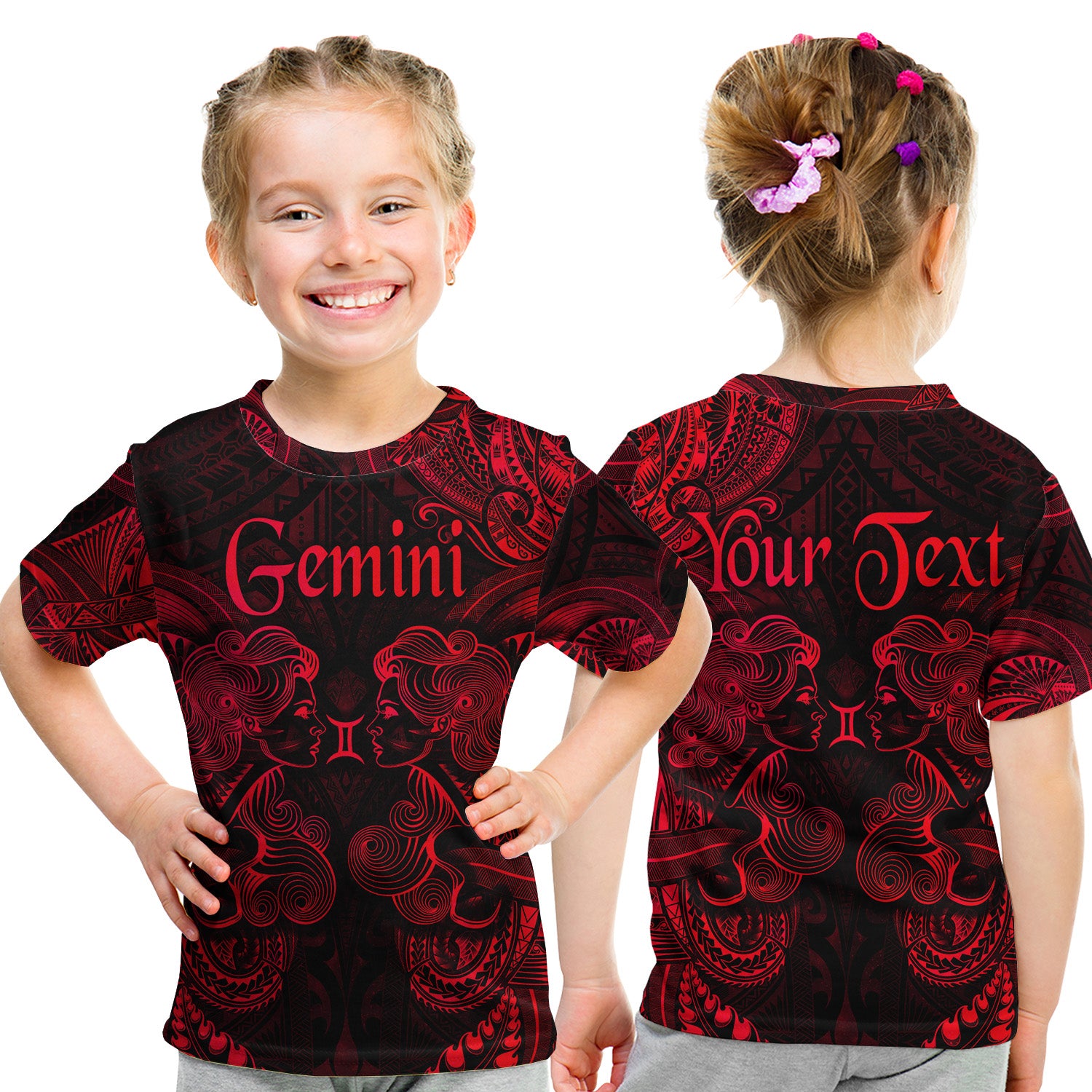 (Custom Personalised) Gemini Zodiac Polynesian T Shirt Kid Unique Style - Red LT8 - Polynesian Pride