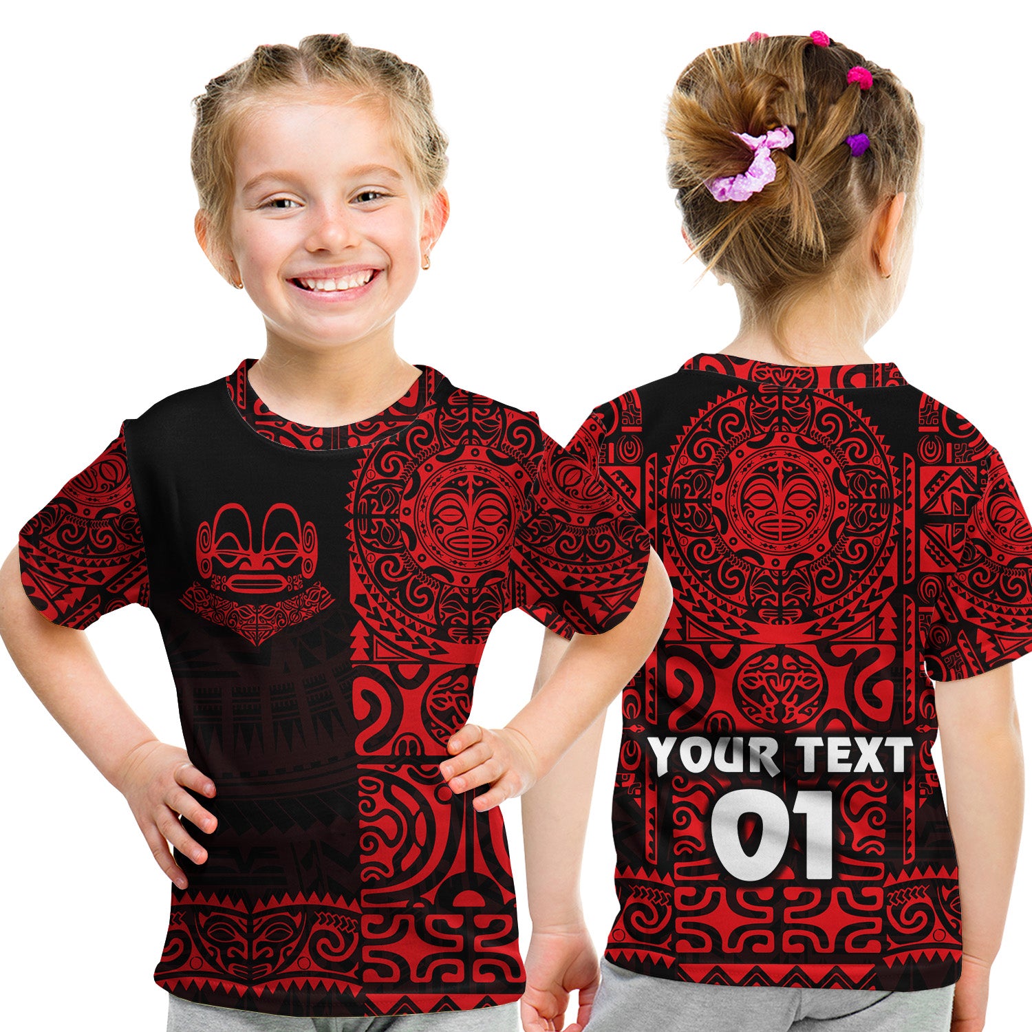 (Custom Personalised) Marquesas Islands T Shirt Kid Marquesan Tattoo Unique Style - Red LT8 - Polynesian Pride