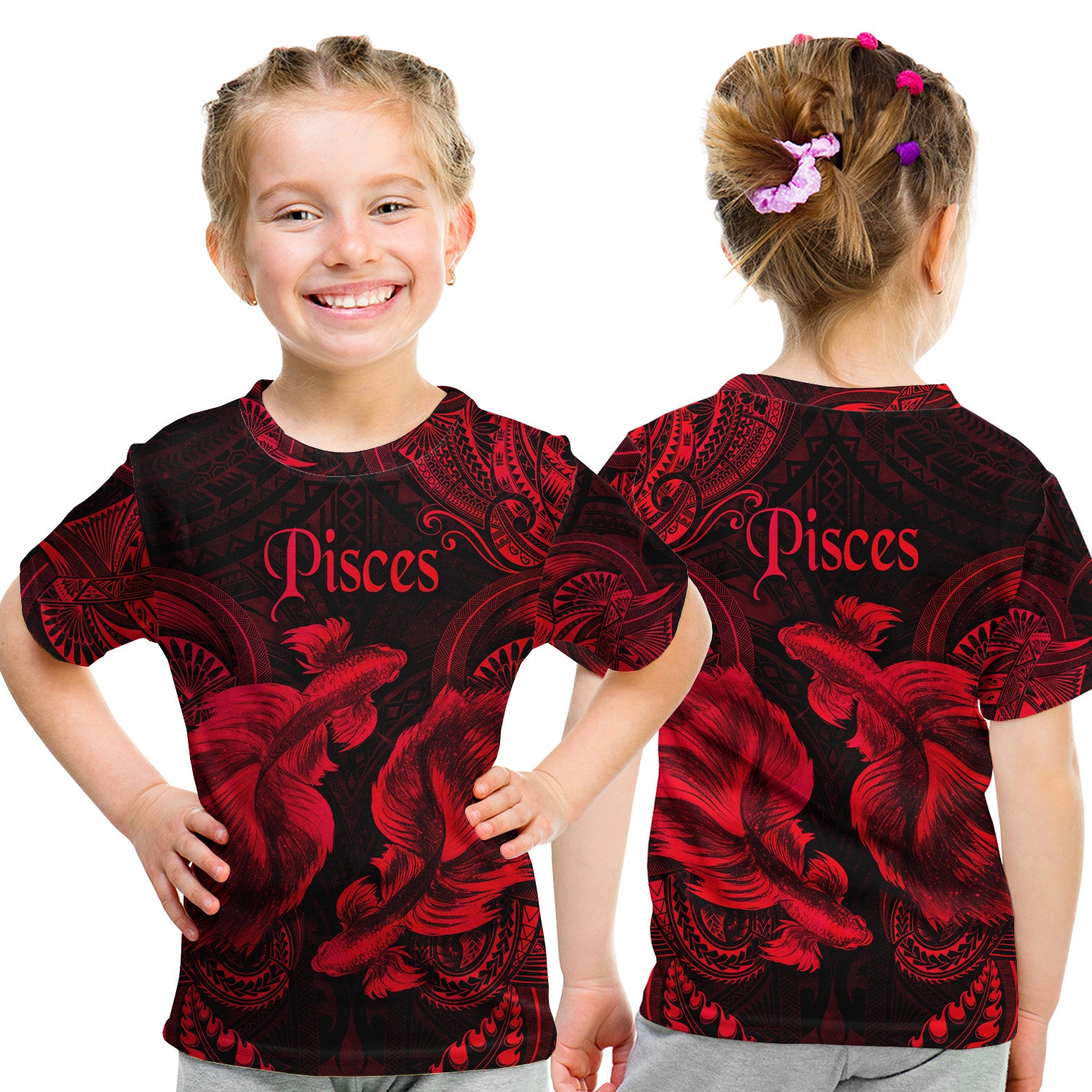 Pisces Zodiac Polynesian T Shirt Kid Unique Style - Red LT8 - Polynesian Pride