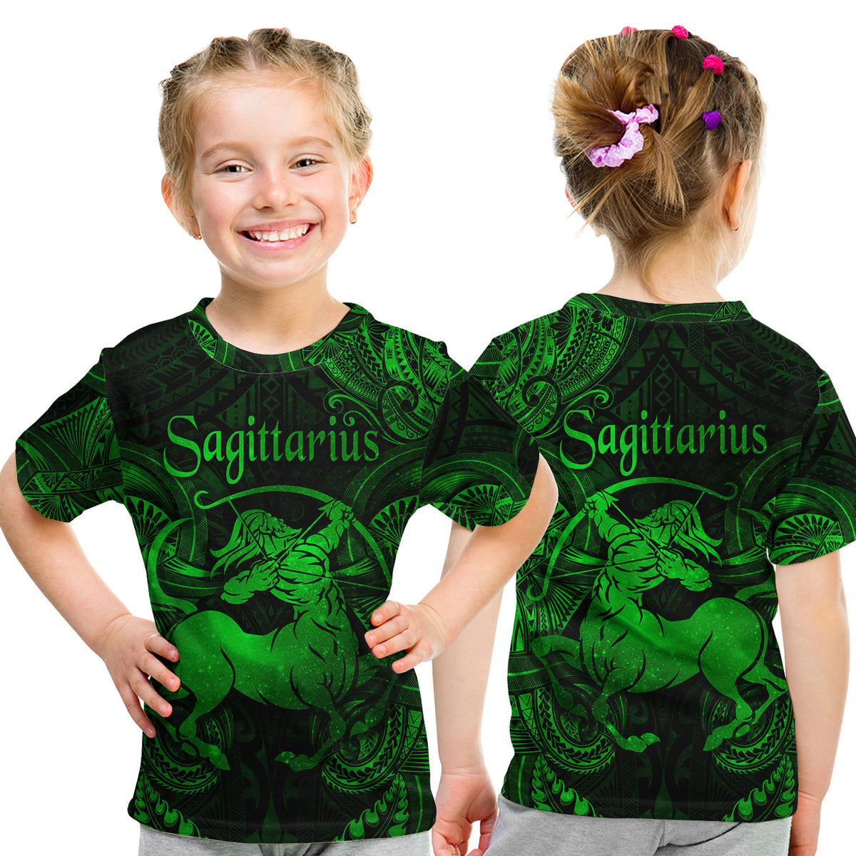Sagittarius Zodiac Polynesian T Shirt Kid Unique Style - Green LT8 - Polynesian Pride