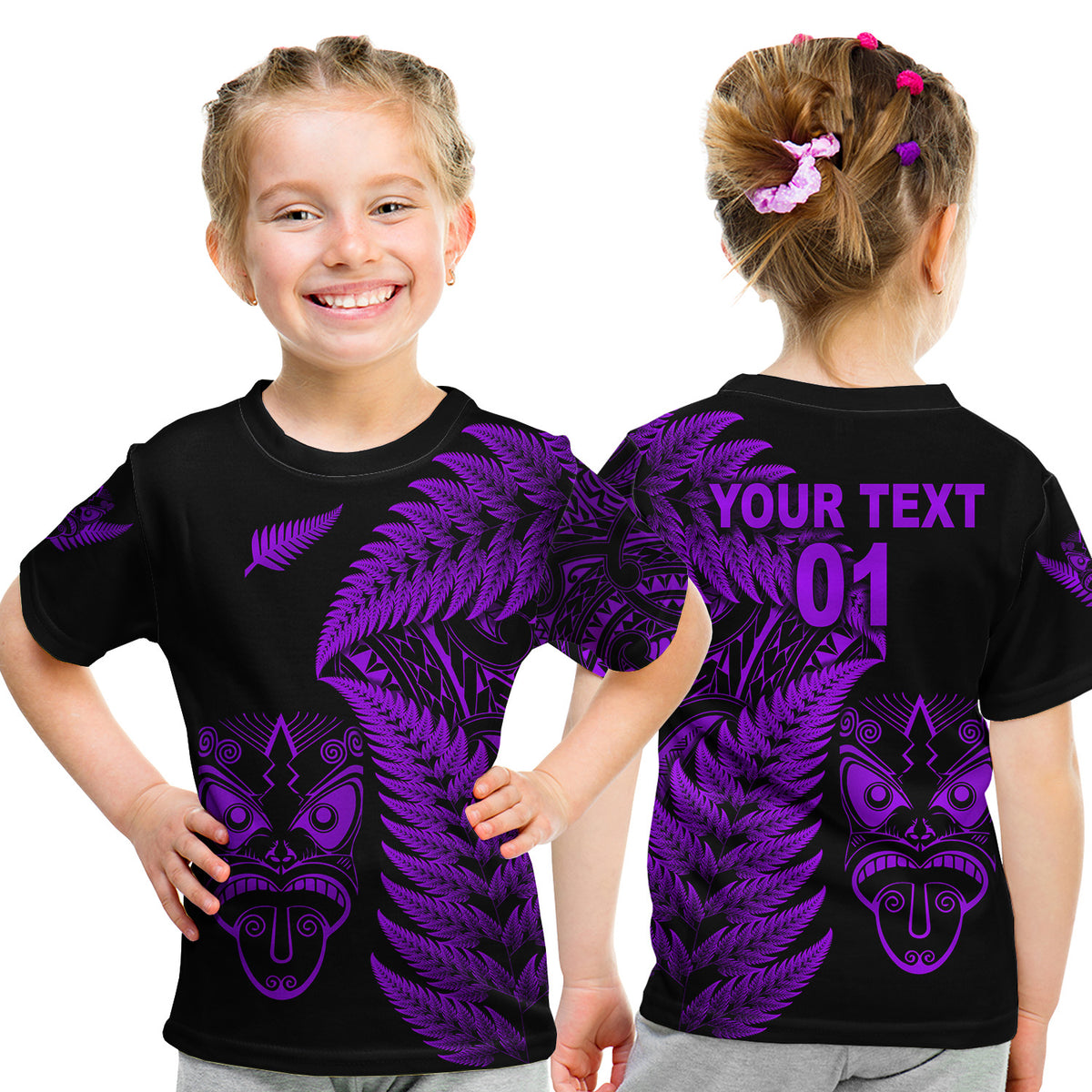 (Custom Personalised) New Zealand Haka Rugby Maori T Shirt Kid Silver Fern Vibes - Purple LT8 Youth XL Size14 - Polynesian Pride