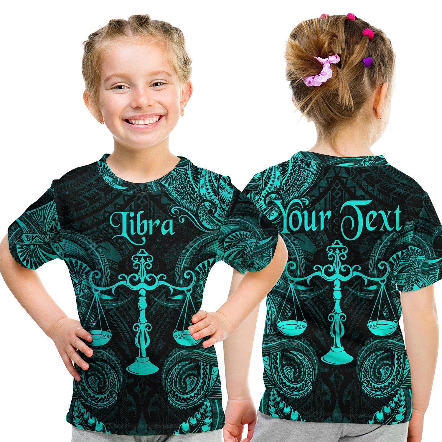 (Custom Personalised) Libra Zodiac Polynesian T Shirt Kid Unique Style - Turquoise LT8 - Polynesian Pride