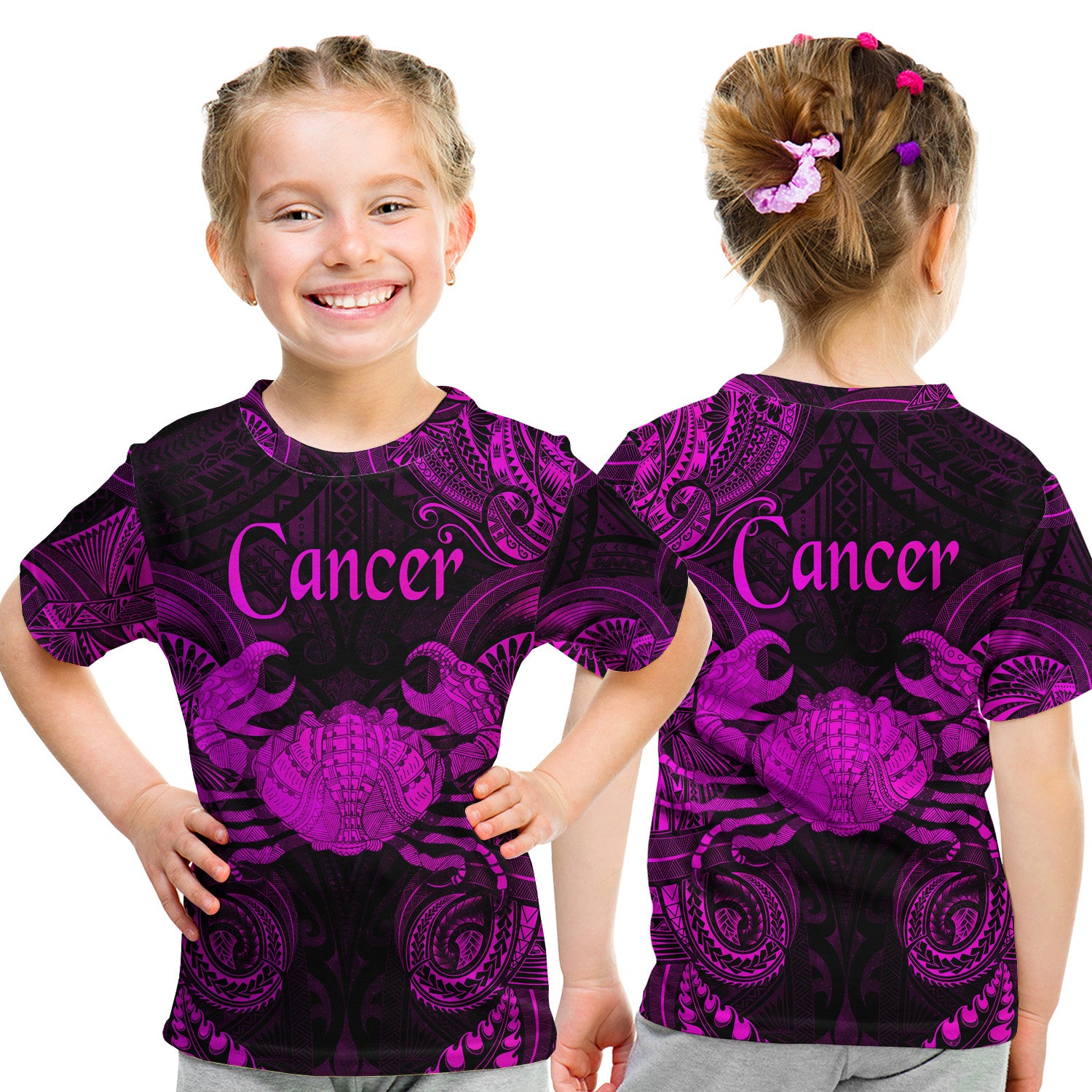 Cancer Zodiac Polynesian T Shirt Kid Unique Style - Pink LT8 - Polynesian Pride