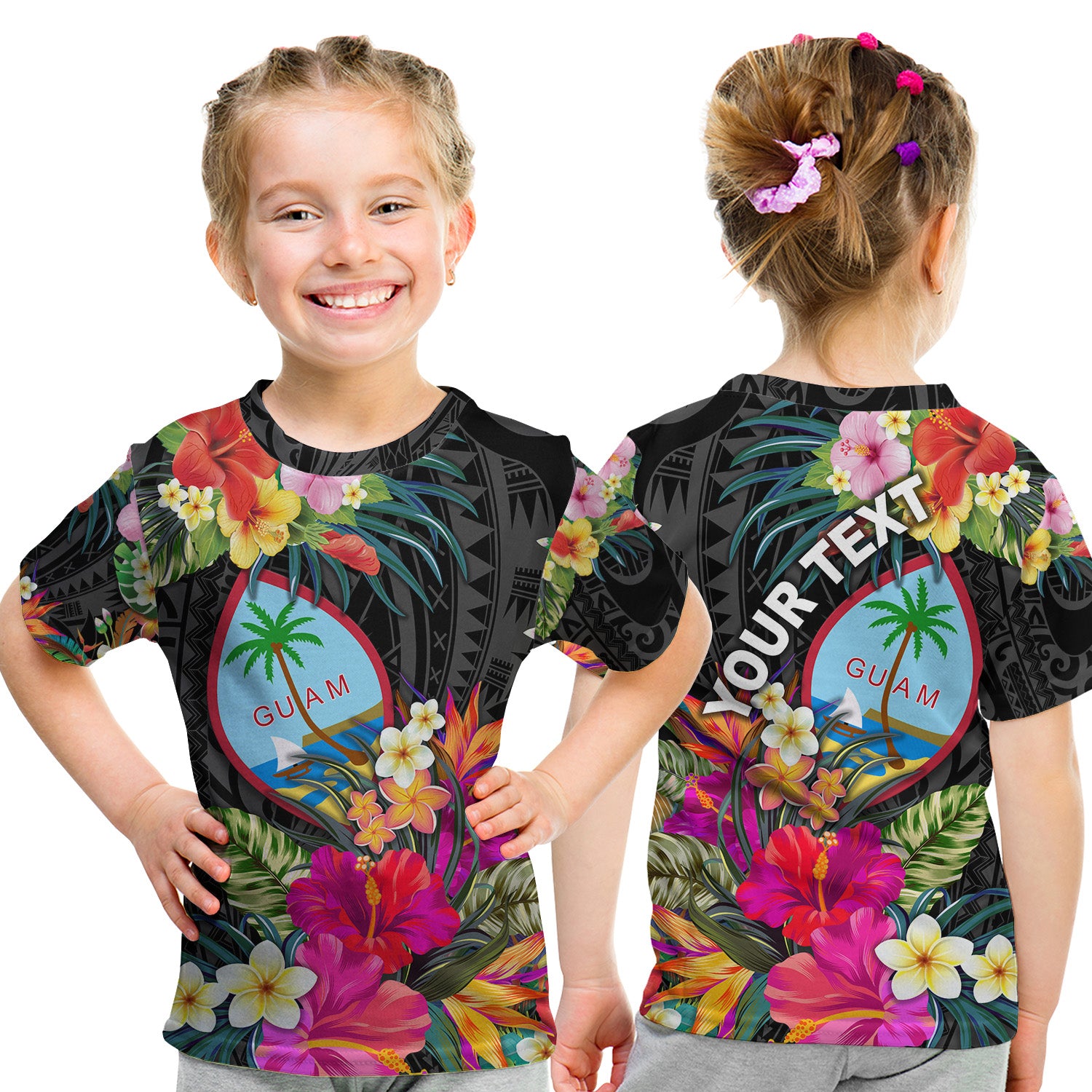 (Custom Personalised) Guam Polynesian T Shirt KID Tropical Flowers - Colorful Vibes LT8 - Polynesian Pride