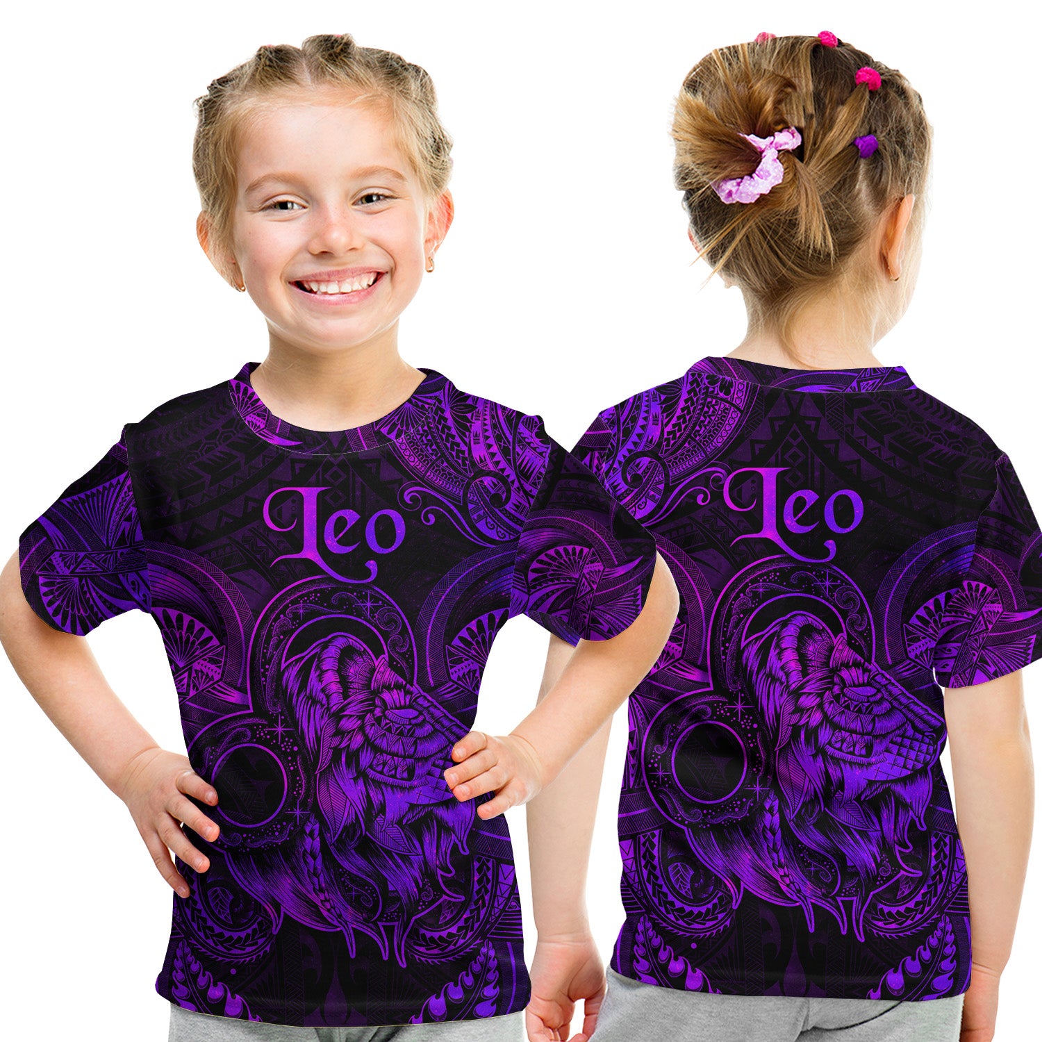 Leo Zodiac Polynesian T Shirt Kid Unique Style - Purple LT8 - Polynesian Pride