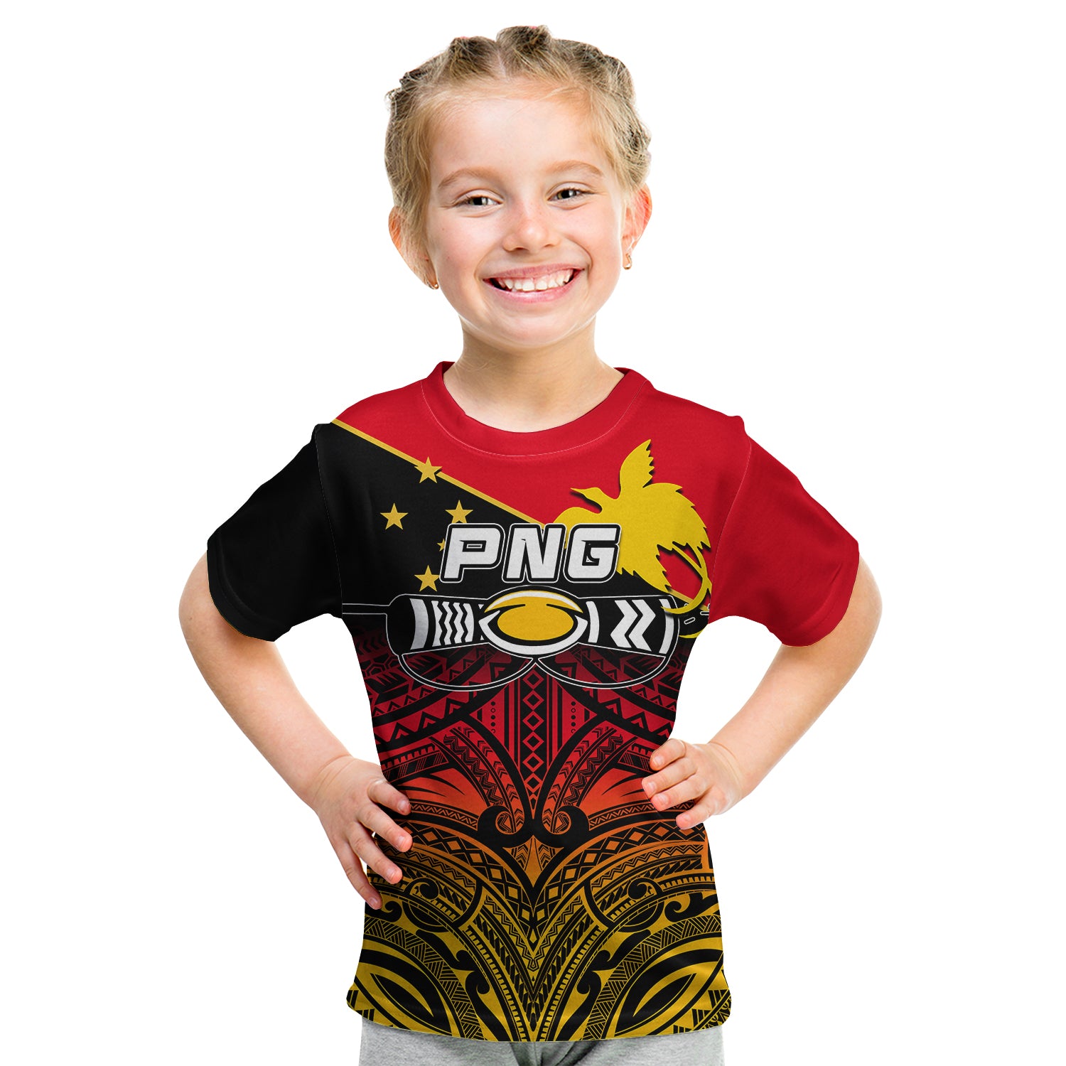 (Custom Personalised And Number) PNG Rugby The Kumuls T Shirt KID LT6 Red - Polynesian Pride