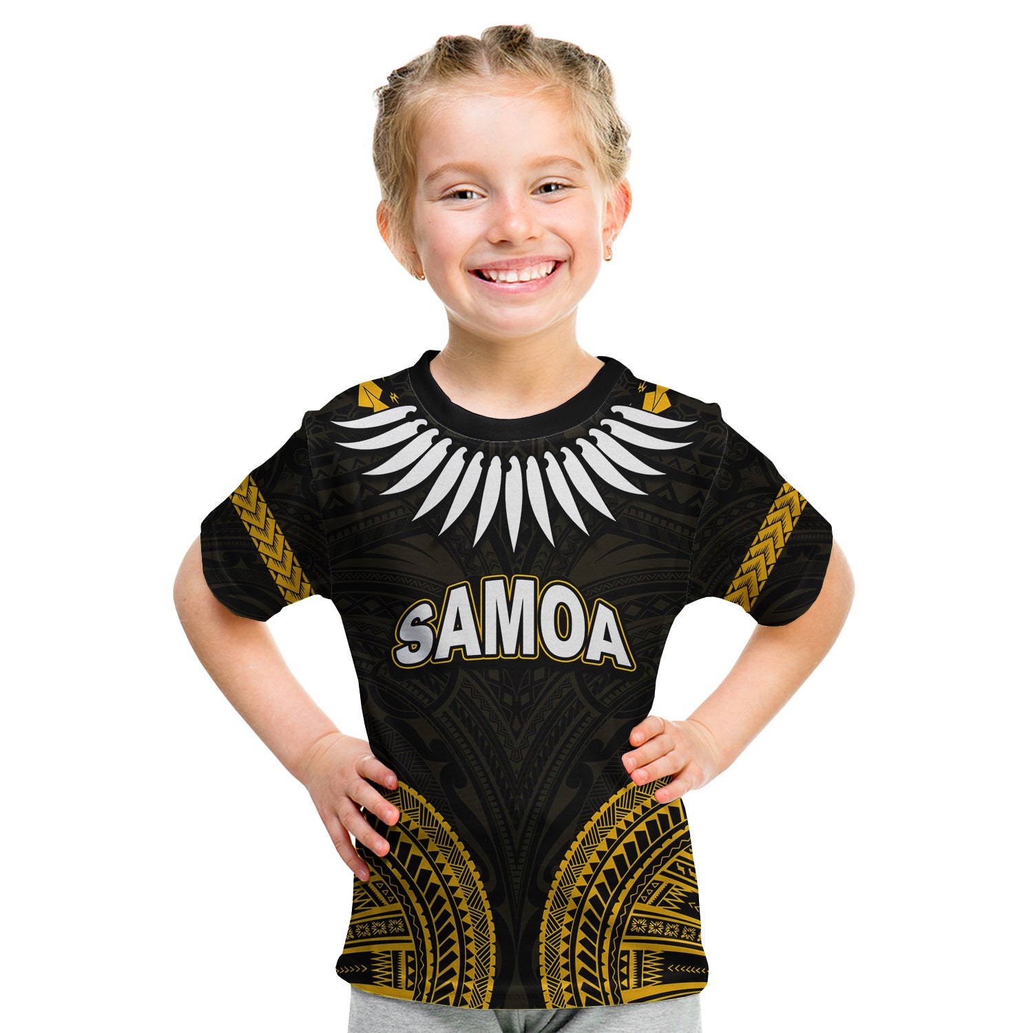 (Custom Personalised) Samoa Ula Nifo Tribal T Shirt KID Gold Style LT6 - Polynesian Pride