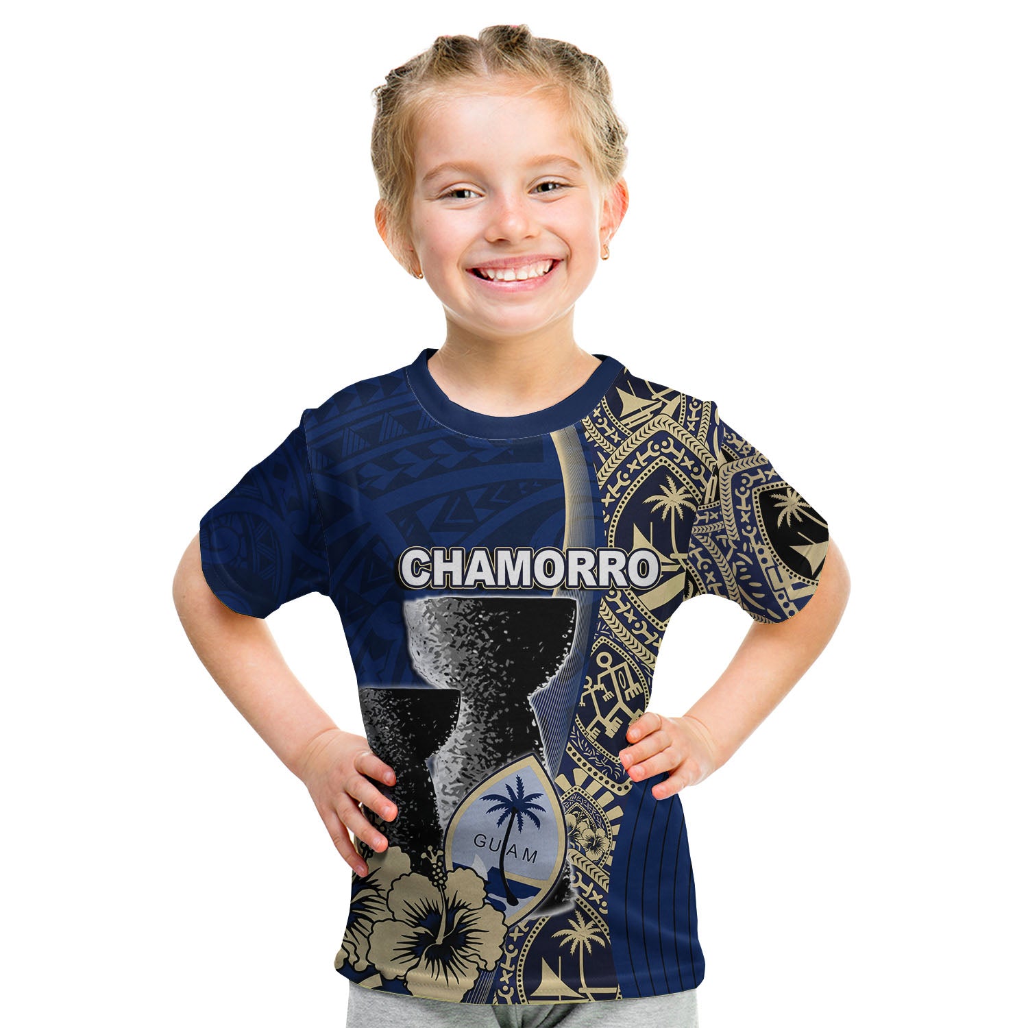 (Custom Personalised) Guam Chamorro T Shirt KID Blue Style LT6 - Polynesian Pride