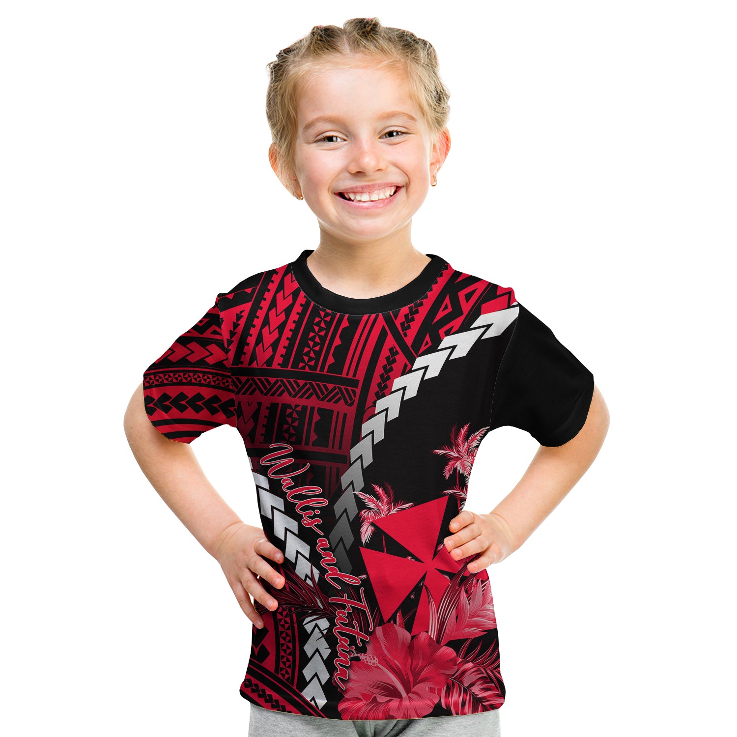 (Custom Personalised)Wallis and Futuna T Shirt KID Polynesian Style Red Color LT6 - Polynesian Pride